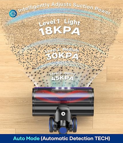 Miniatura 3 de Aspiradora inalámbrica, 550 W, 45 Kpa, 60 minutos, aspiradora para el hogar, aspiradora de palo con pantalla inteligente, antienredos y modo