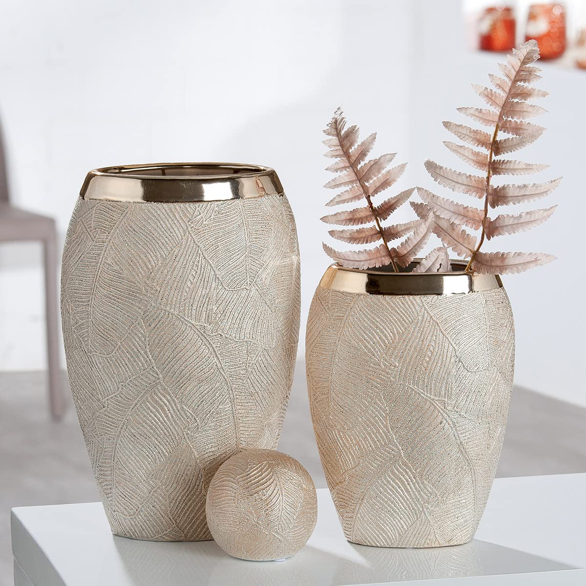 GILDE Keramik breite Vase Cascade Dekorative Vasen, Mehrfarbig, Einzigartig, Höhe 34 cm