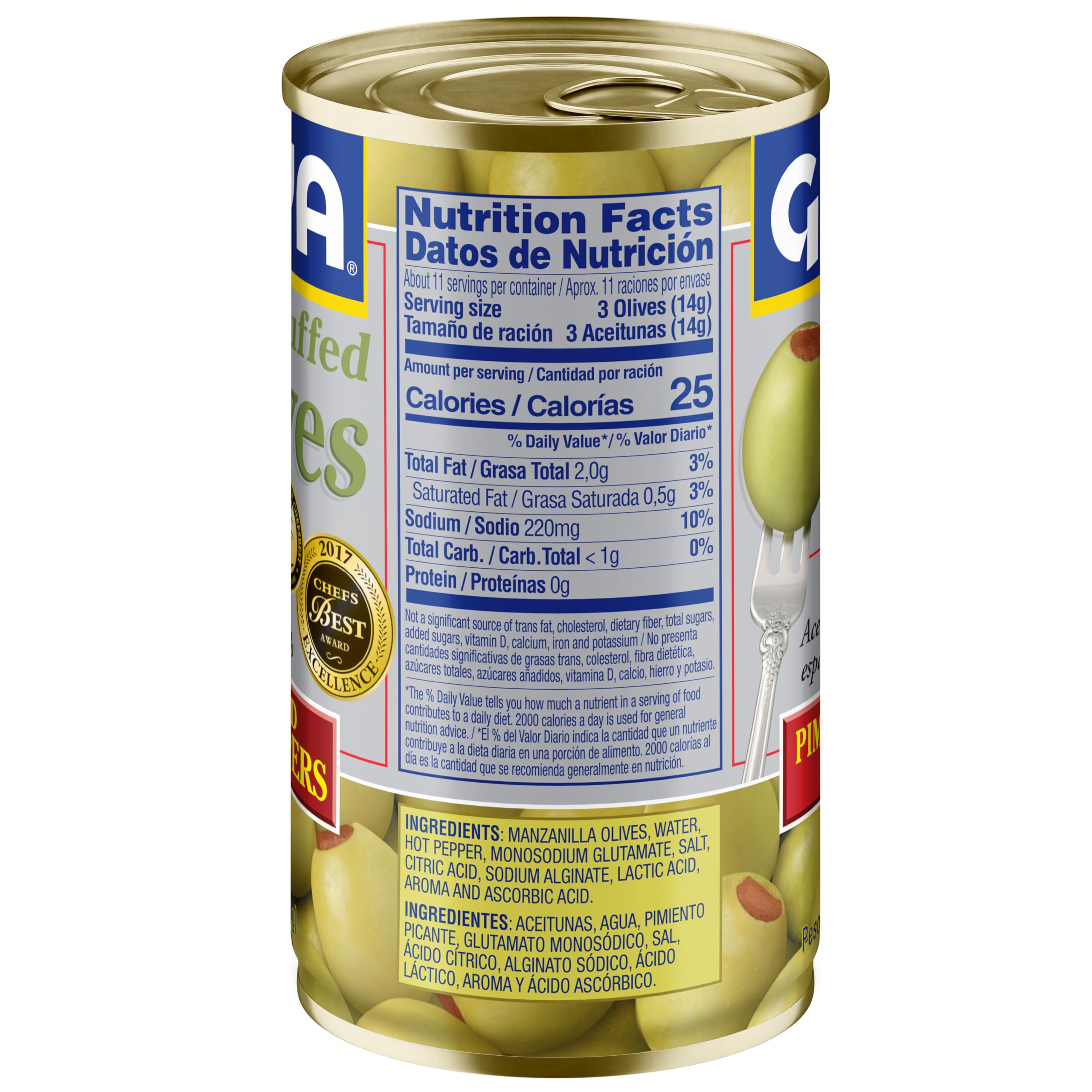 Goya Foods Manzanilla Olives Stuffed with Hot Peppers, 5.25 Ounce (Pack of 12), Golden