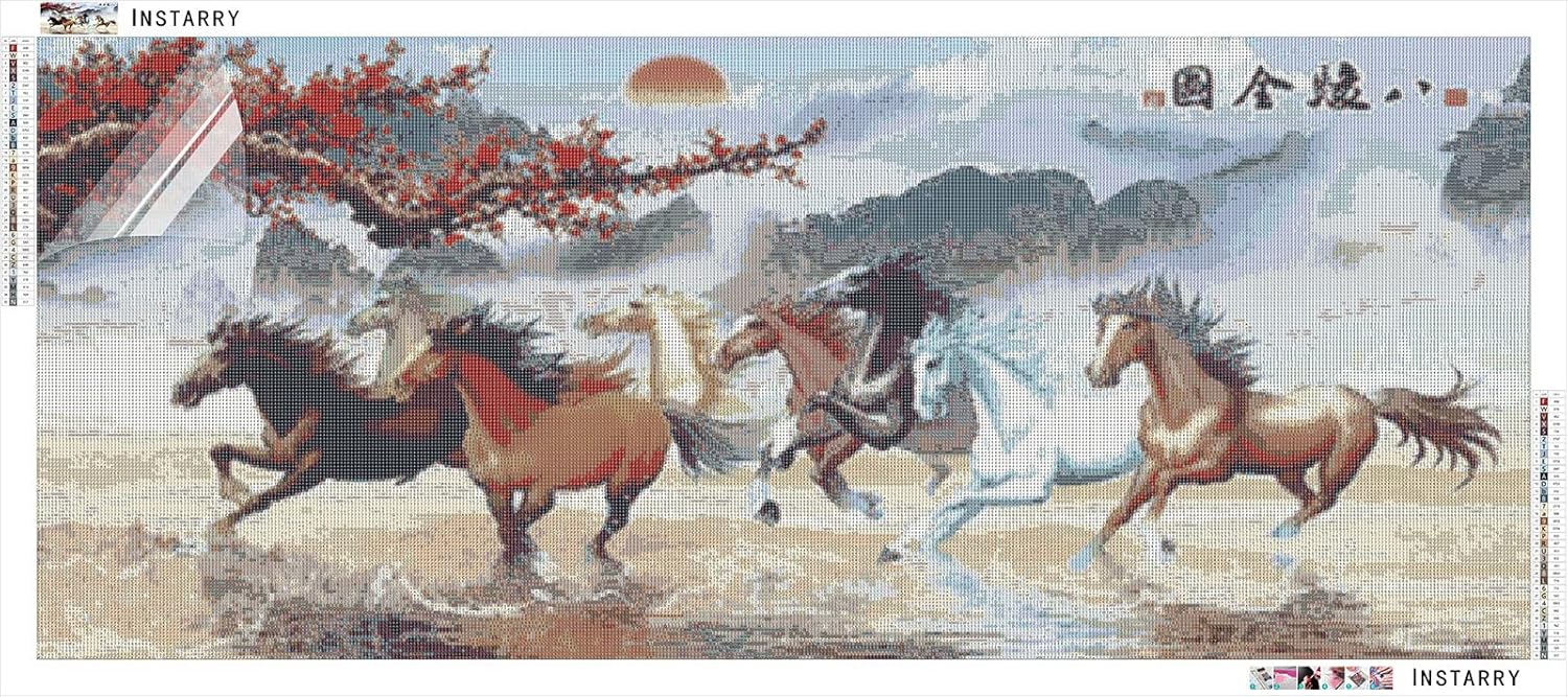 Instarry 5D Diamond Painting Kits for Adults Full Drill Eight Horses Mosaic Embroidery Home Office Decor Art Kit 39.4x15.7 inch