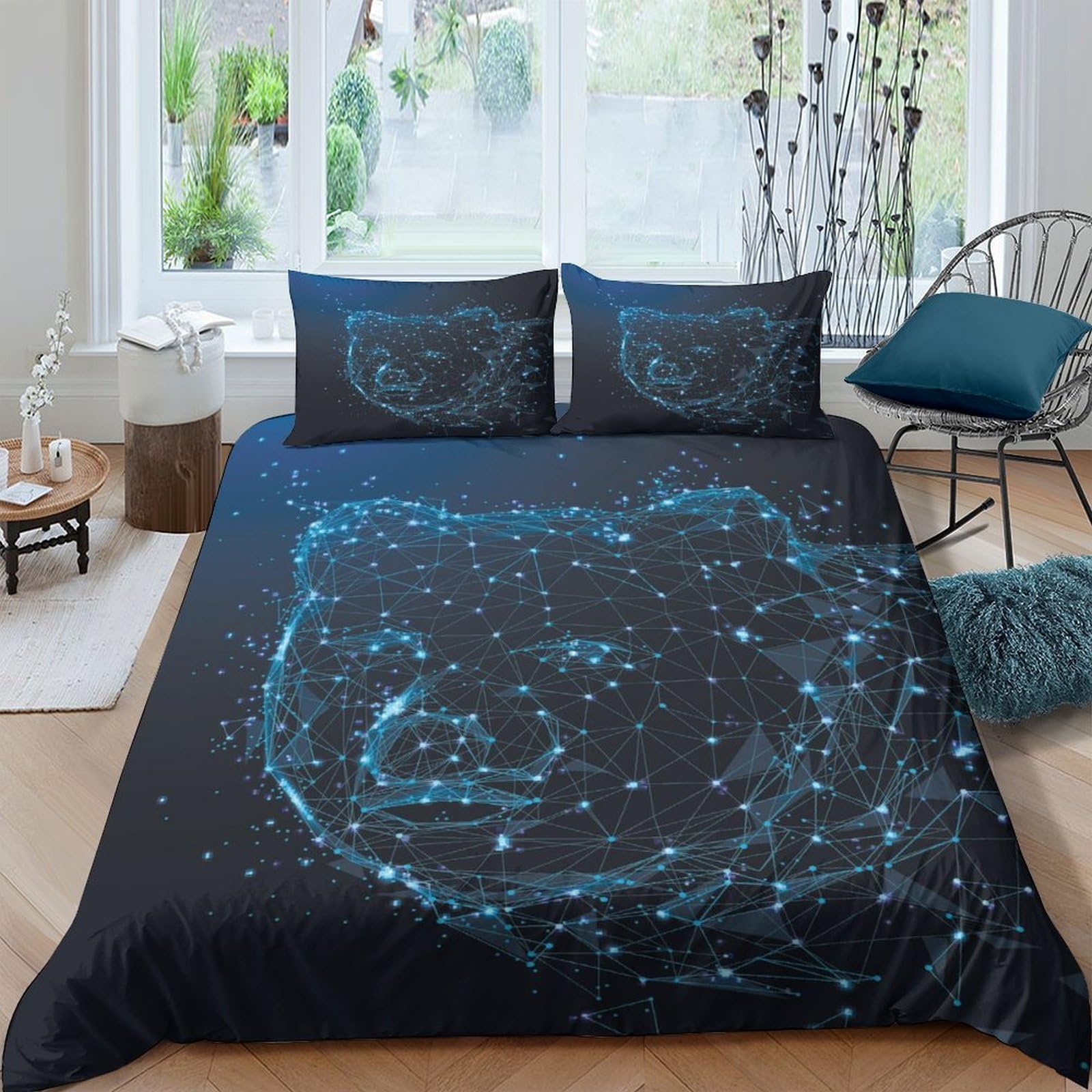 Ctjqhvkz Style-1 3D Printed Blue Bear Fitted Sheet Microfiber Soft Slip-Resistant Constellation Bed Cover For Bedroom Dorm Decor Single（135X200cm）