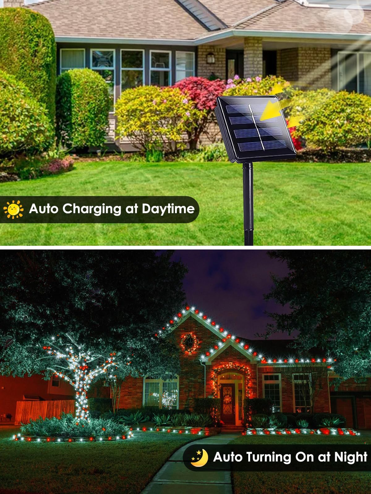 Luces solares de Navidad para exteriores, 4 unidades, 132 pies, 400 luces