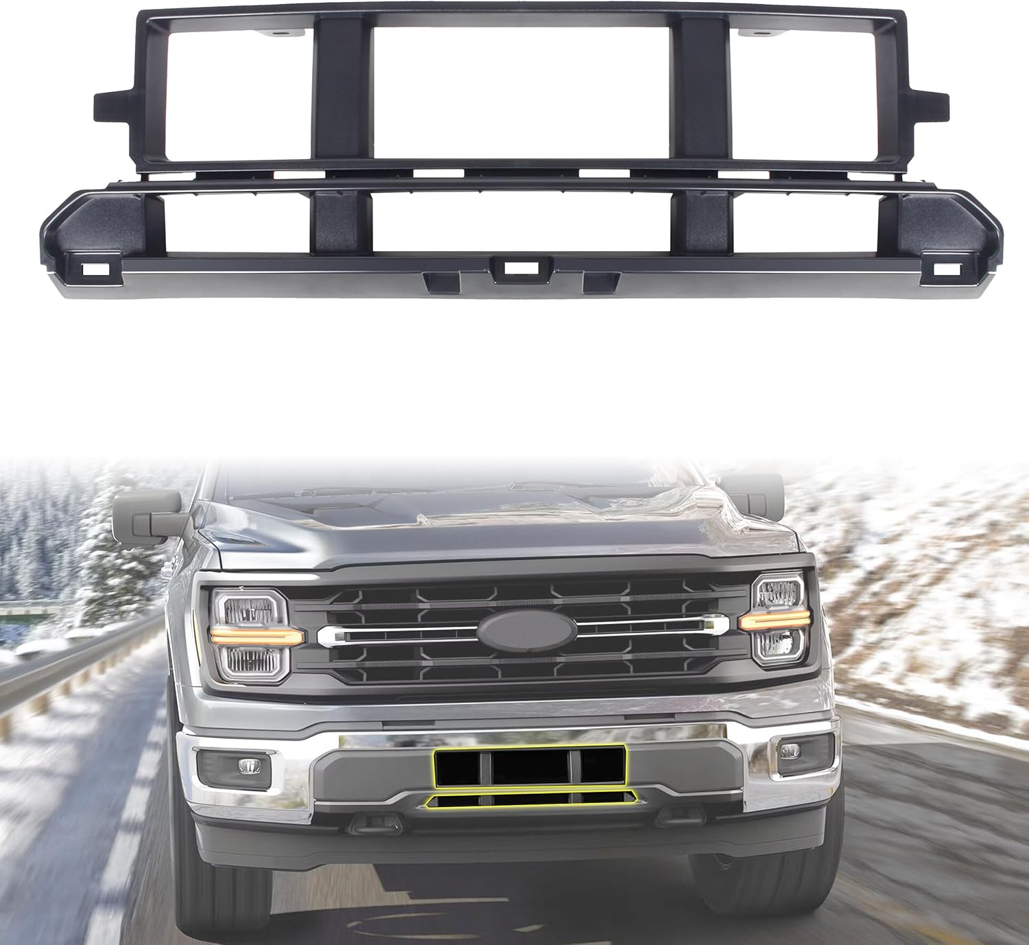 Front Bumper Cover Grille Compatible with 2024-2025 Ford F-150 XL/STX/XLT/TREMOR/LARIAT/King Ranch/Platinum Accessories, Lower Center Bumper Spacer Panel Mesh Grill Cover Guard for F150