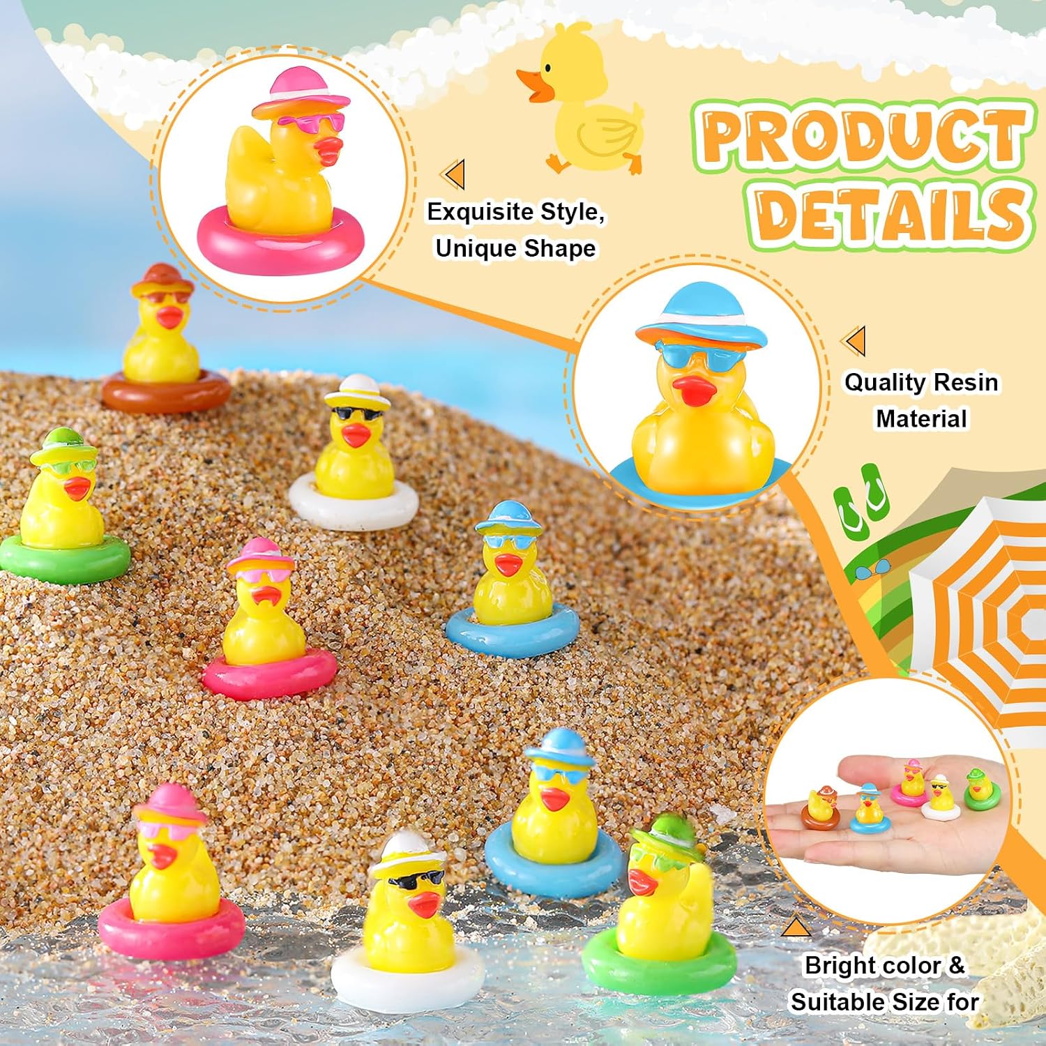 Arrowbash 100 Pcs Summer Mini Resin Ducks, Hawaii Beach Tiny Cruise Ducks image 5