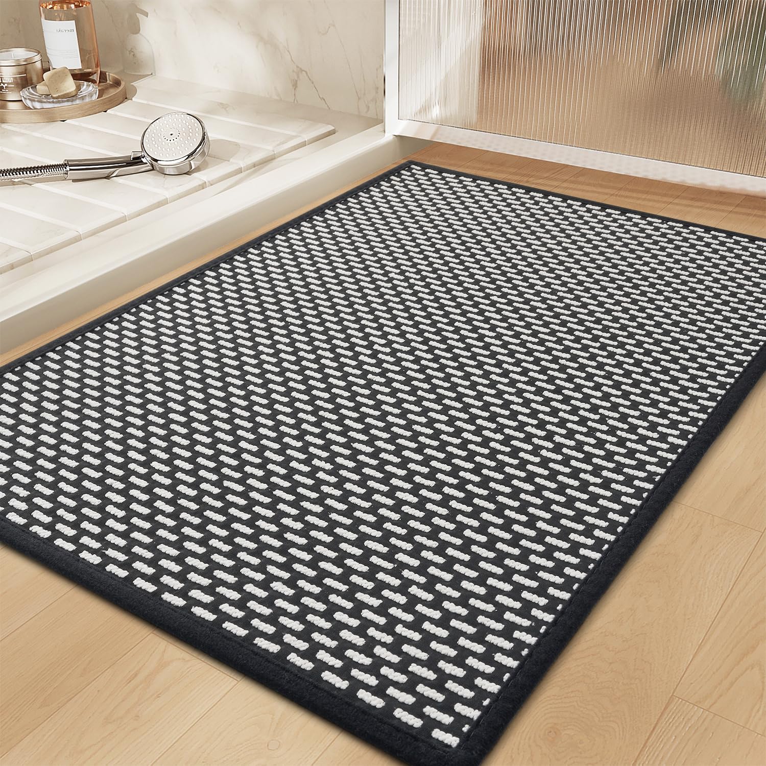 RESARE Non Slip Bath Mat - Machine Washable Bathroom Rugs, Super Absorbent, Quick Dry, Soft and Supportive, Black, 17"x24"
