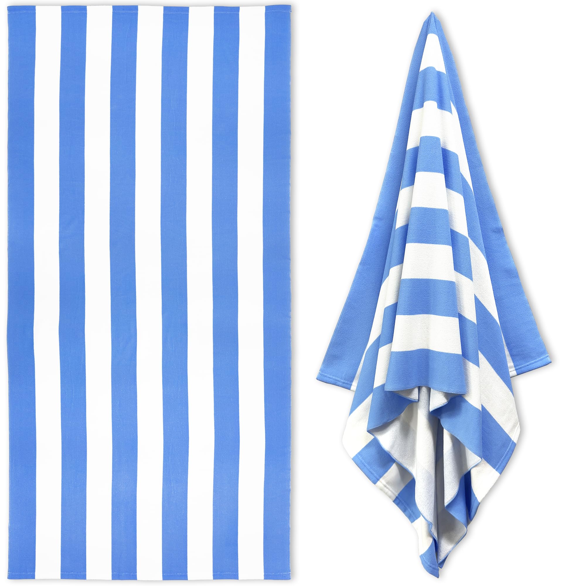 HENBAY Large Oversized Beach Towel - 35 x 70 Inch Microfiber Pool Towel, Blue Striped Quick Dry Cabana Swim Towel