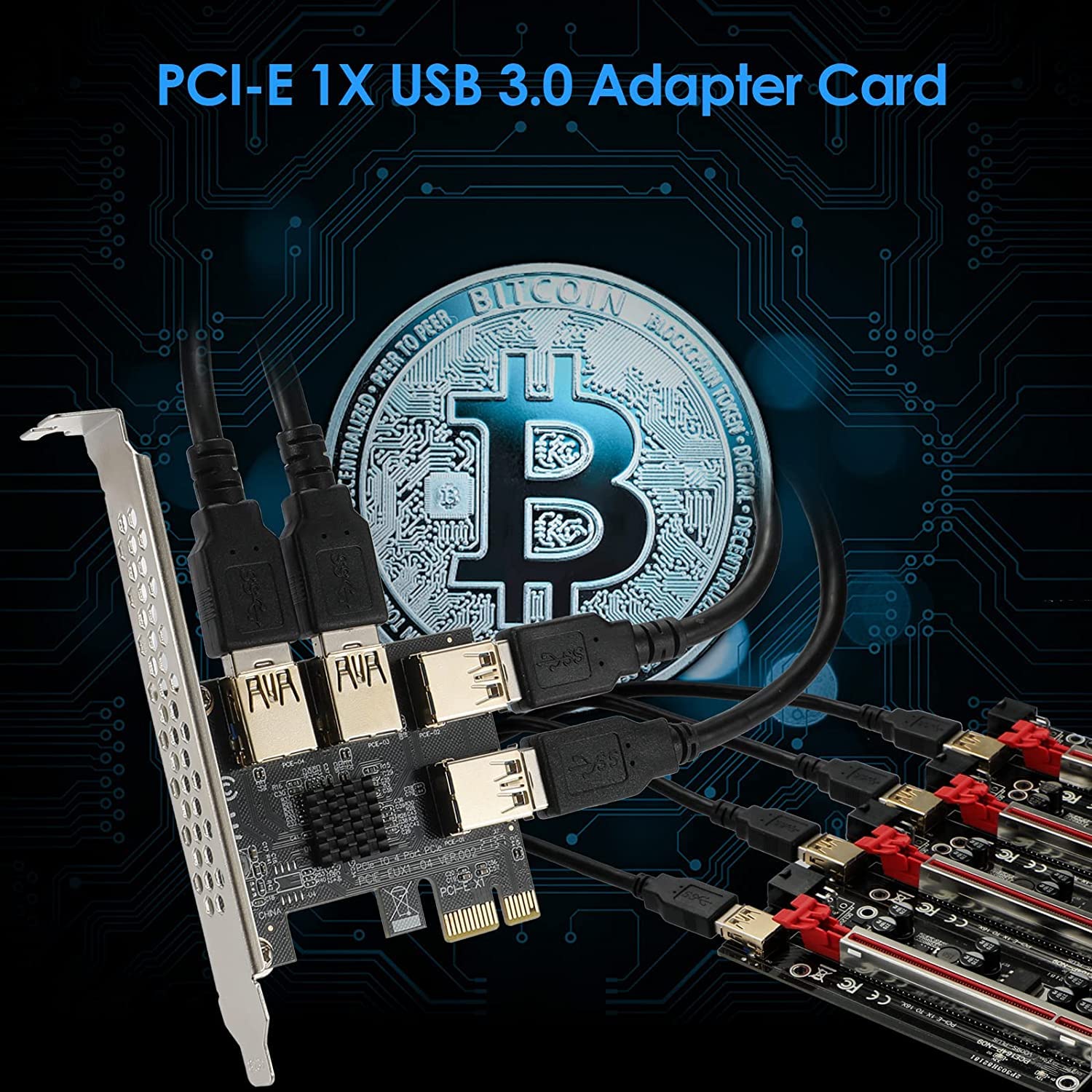 Pcie 4.0 Riser Cable PCI-E 4X To 4 Port USB 3.0 Riser Card - Bitcoin Mining  Adapter For Multiple GPUs Graphics Card Support