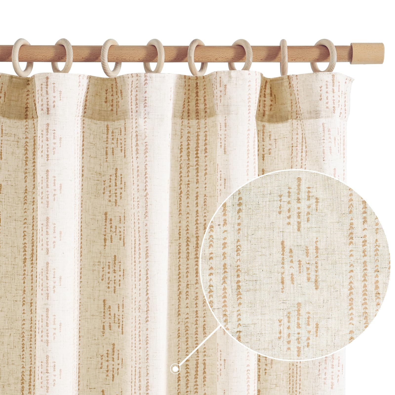 jinchan Boho Curtains Linen Curtains for Living Room Farmhouse Taupe Curtains 63 Inch Length 2 Panels for Bedroom Geometric Striped Mudcloth Light Filtering Window Drapes Rod Pocket Taupe on Beige