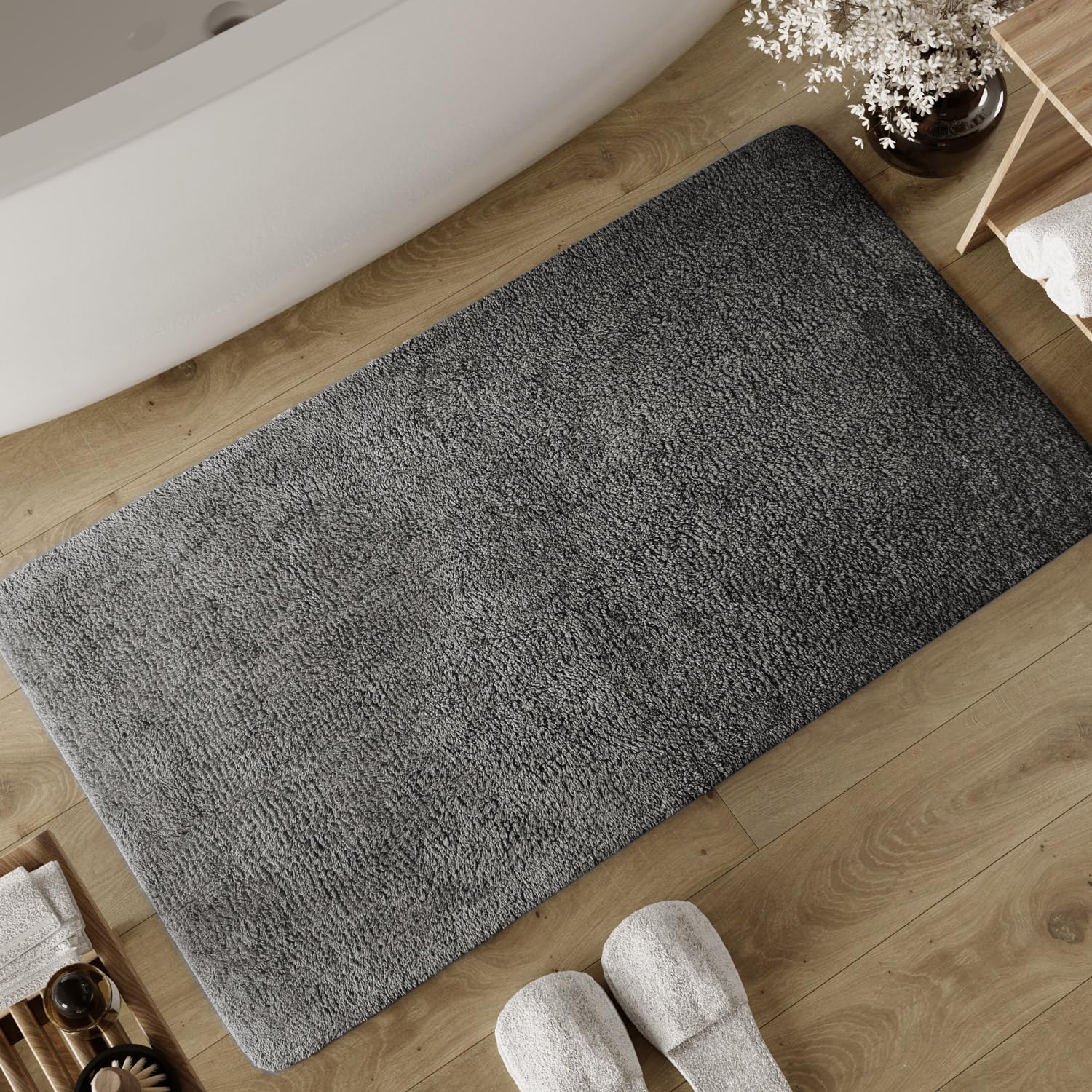 Wecon Home Erik - Alfombrilla de baño (70 x 120 cm), color gris | Suave alfombra de algodón con mechones, antideslizante y lavable con pelo suave y aspecto transparente