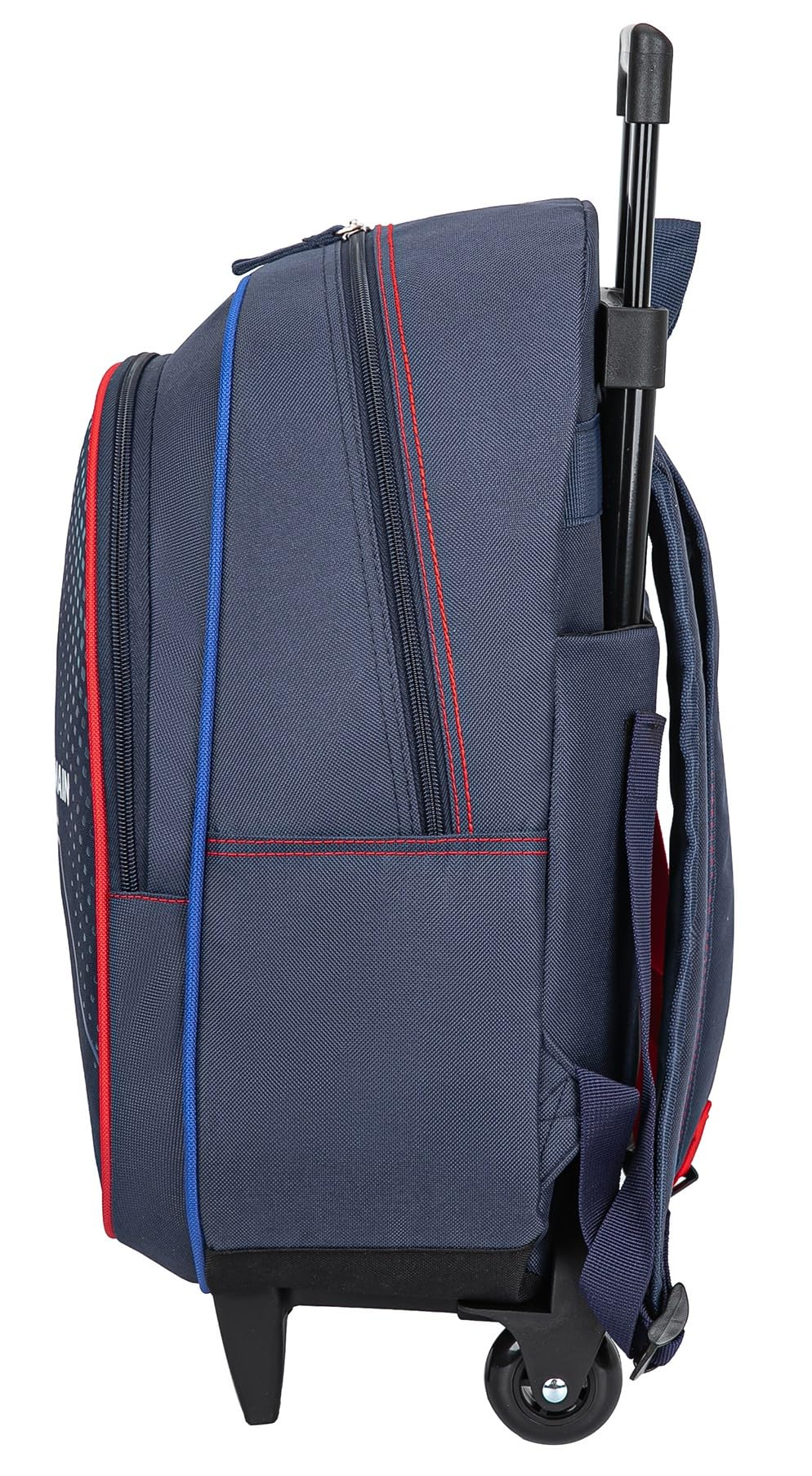PSG Paris Saint-Germain - Mochila escolar con ruedas para niño | Colección Oficial PSG, Trolley Extensible, Ruedas Integradas, Correas Acolchadas, Azul Marino y Rojo