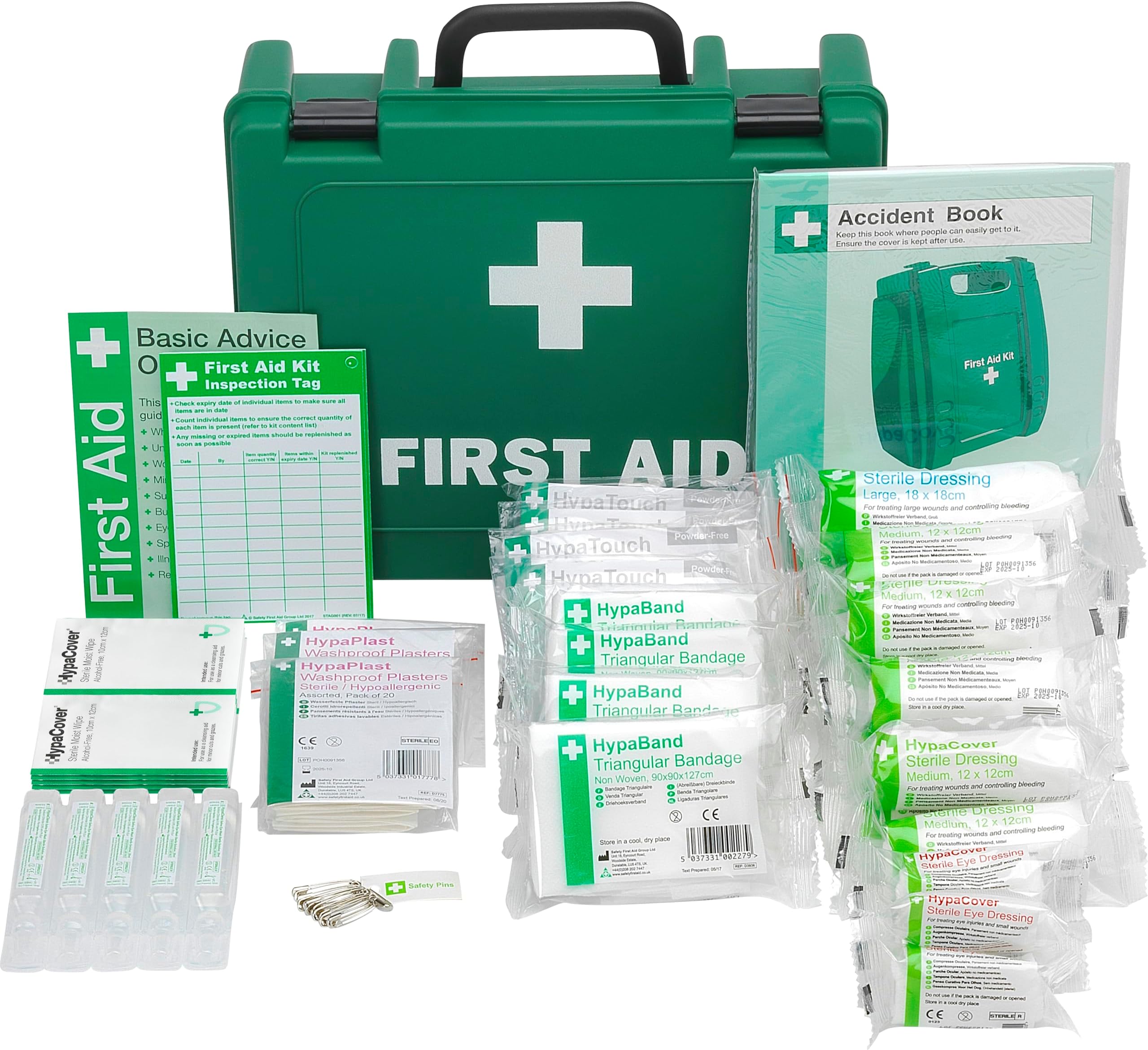 Safety First Aid Group Workplace First Aid Kit (Medium 11-20 Persons) Economy HSE-Compliant with Inspection Tags, Accident Book, Wall Bracket, Extra Plasters