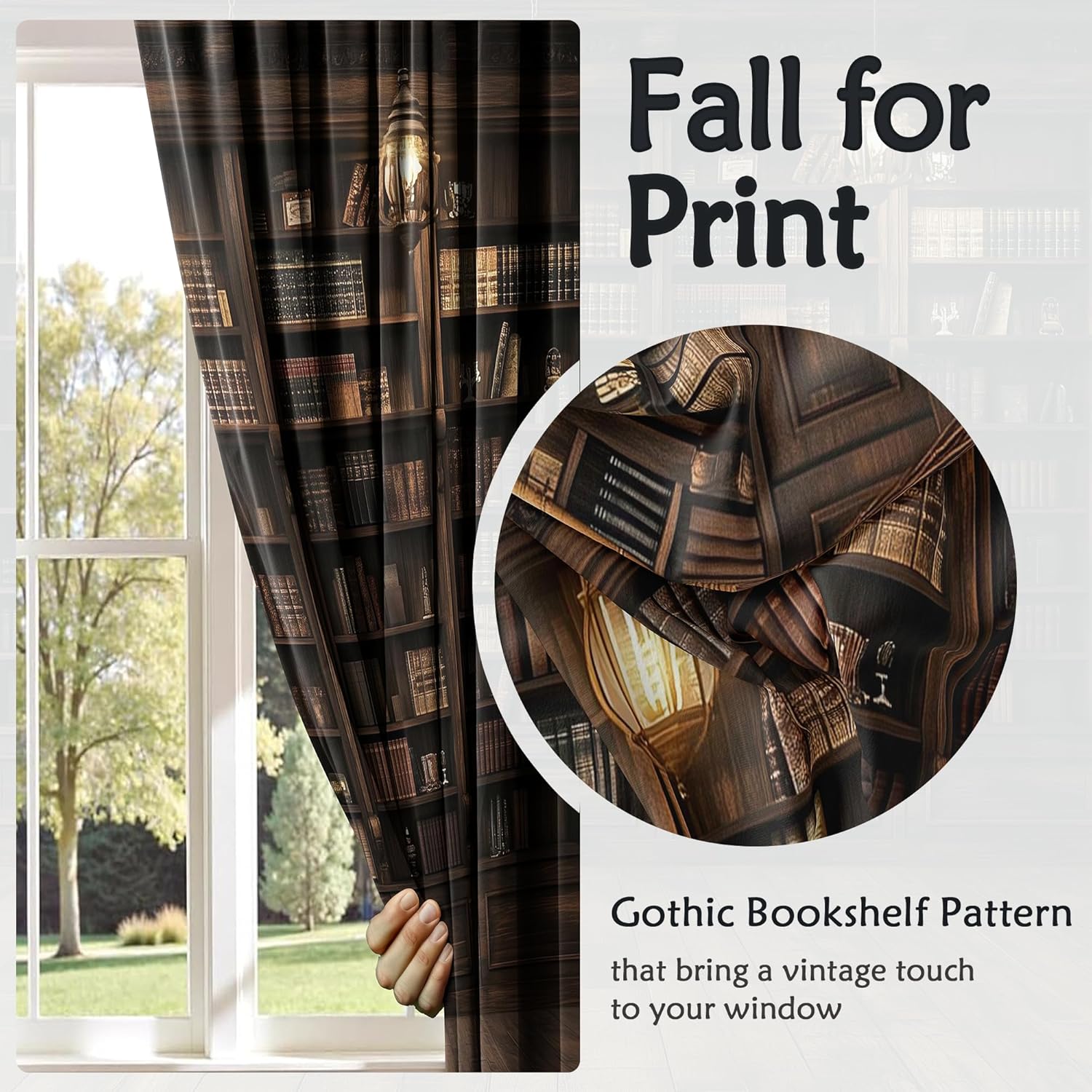 Vintage Library Blackout Curtains, Bookshelf Study Room Window Drapes, Thermal Insulated Room Darkening Curtains with Grommets, 52 x 84 Inch, 2 Panels
