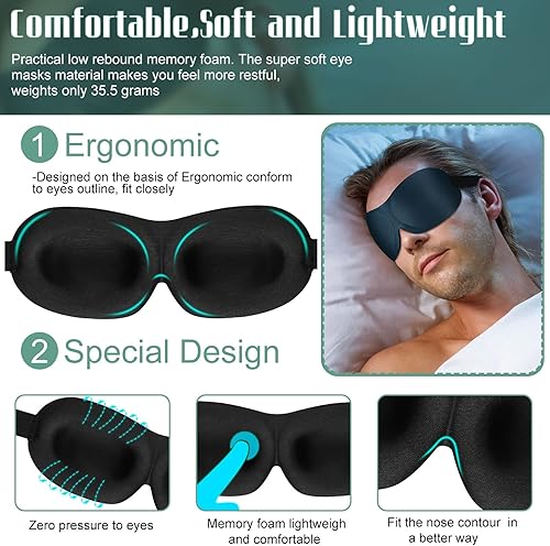 Miniatura 5 de 8 máscaras para dormir máscara de ojos contorneada 3D cubiertas opacas para dormir con correa ajustable bloquean las vendas nocturnas ligeras para