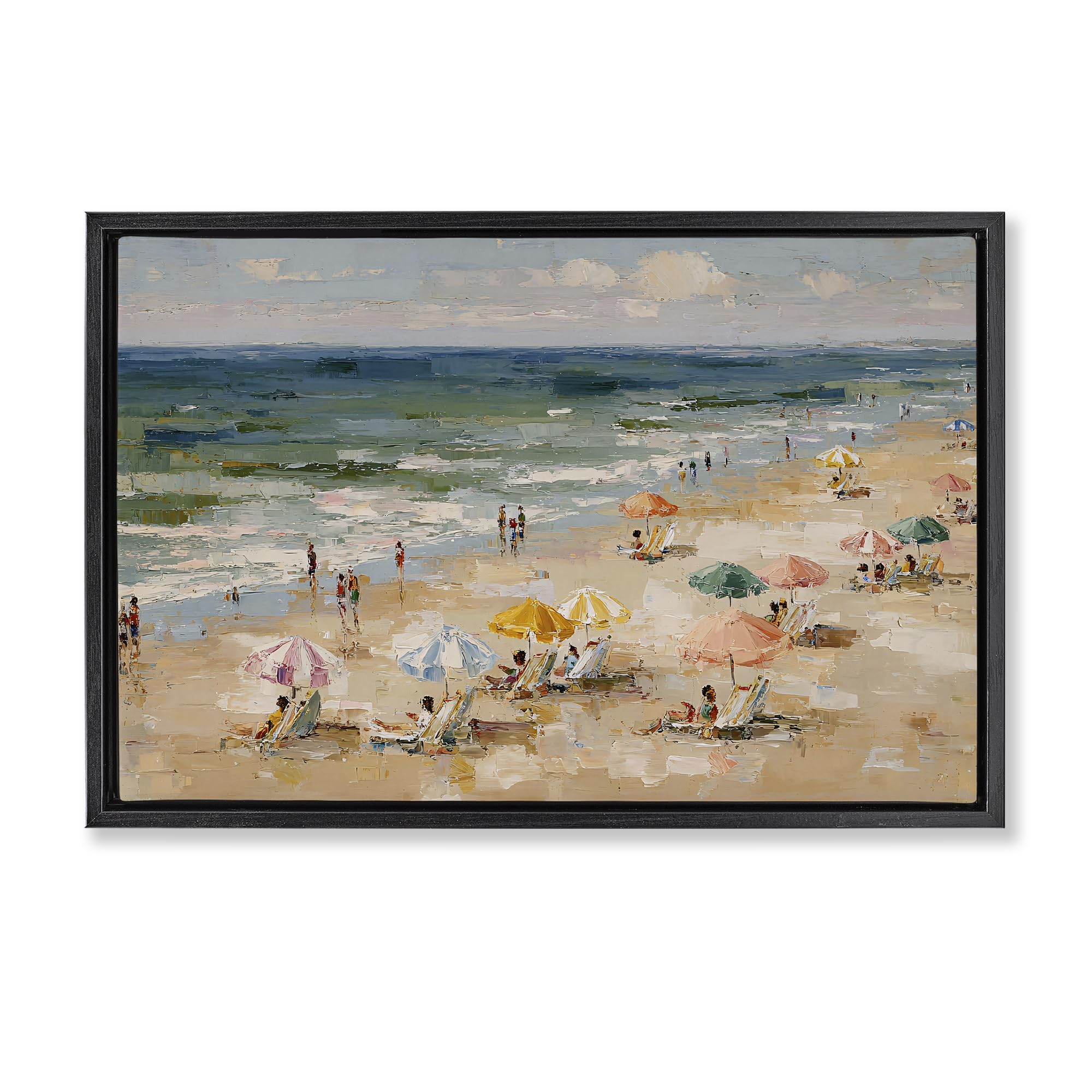 Stupell Industries Jet Black (Matte) 'Impressionist Summer Beach Day'| Floating Frame Canvas Art