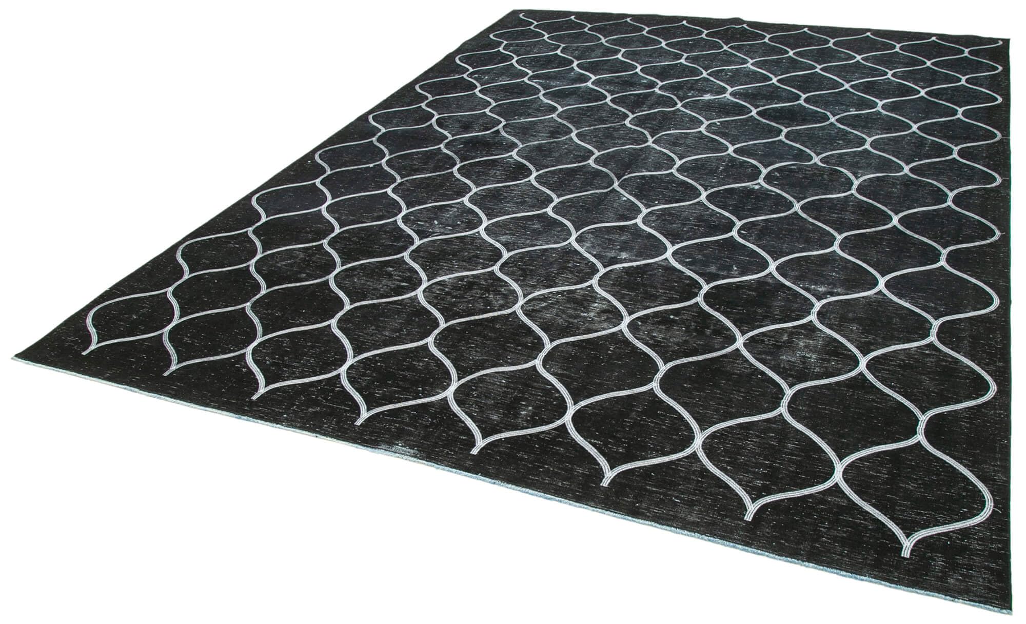 87 x 119 - 262 x 357 Cm Geometric Carpet Black Geometric Bohemian Wool Cotton Handmade Handknotted Vintage