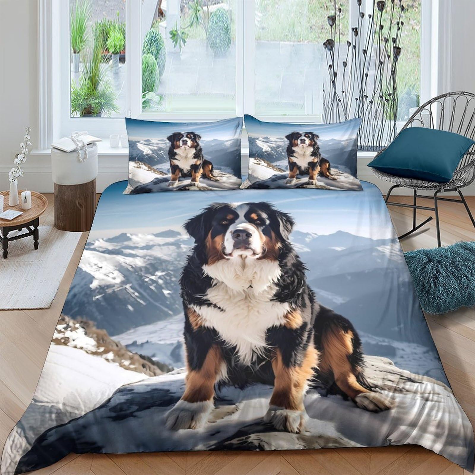 Ctjqhvkz Style-5 3D Printed Mountain Bernese Fitted Sheet Microfiber Anti-Slip Dog Bed Cover For Bedroom Guest Room Mattress Decor Single（135X200cm）