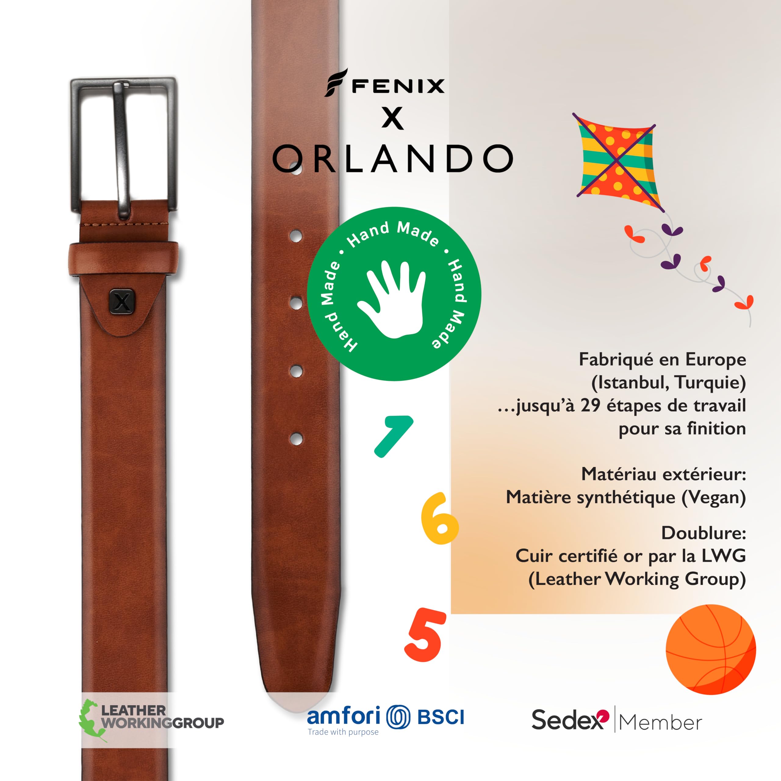 FENIX ORLANDO Ceinture enfant garçon et filles, ceinture en cuir pour uniforme et Jeans, ceinture ado, ceinture réglable en cuir, taille 55 cm à 75 cm, boucle sans nickel 30 mm de large