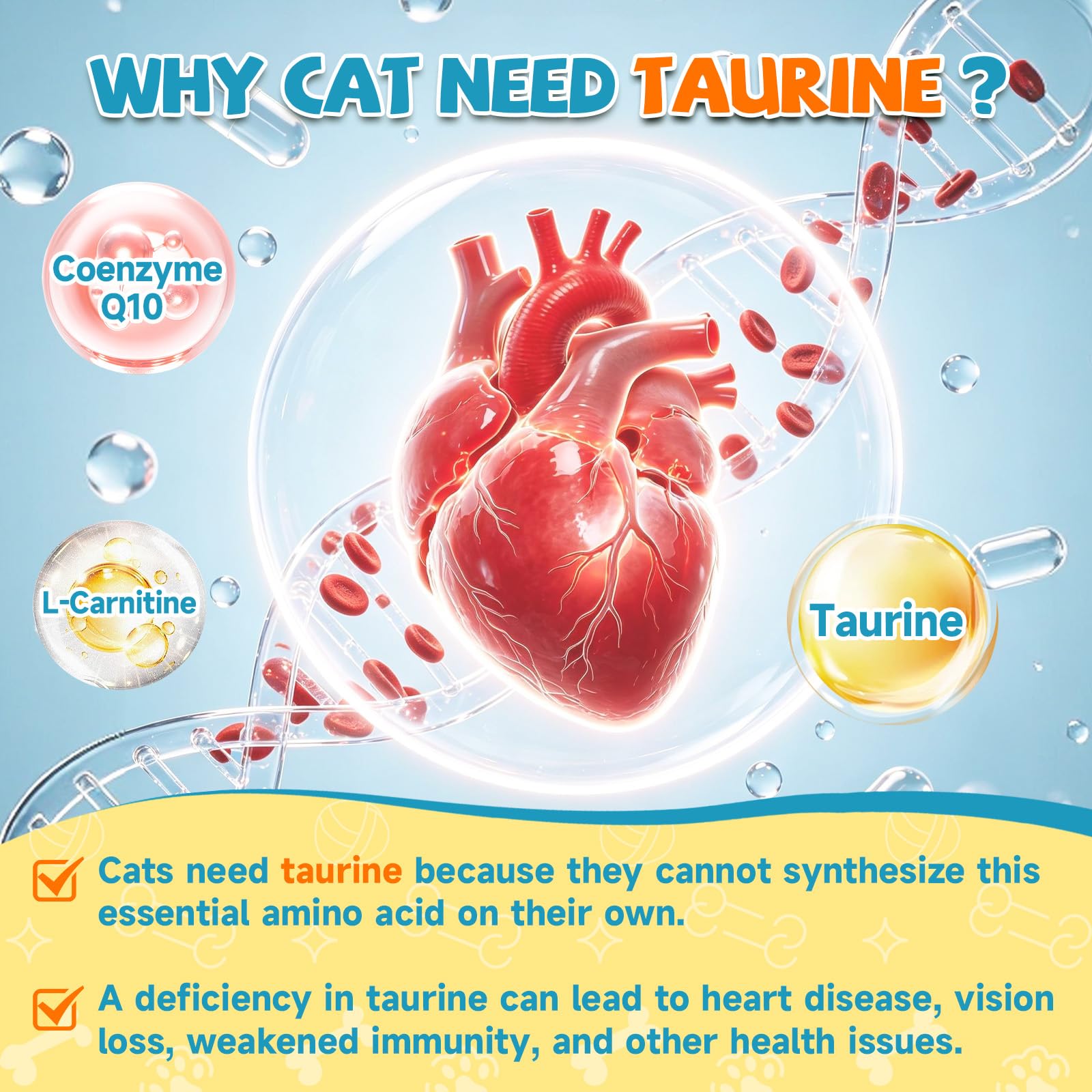 Taurin für Katzen Tropfen - Taurin Ergänzungsmittel für Katzen Unterstützt Felina Herz & Immunfunktion, Sehkraft, Energie & Vitalität L-Carnitin, L-Carnitin, Coenzym Q10, Omega3, L-Arginin, Vitamin | L-Carnitin, L-Arginin, Coenzym Q10, Vitamin, Taurin-Flü