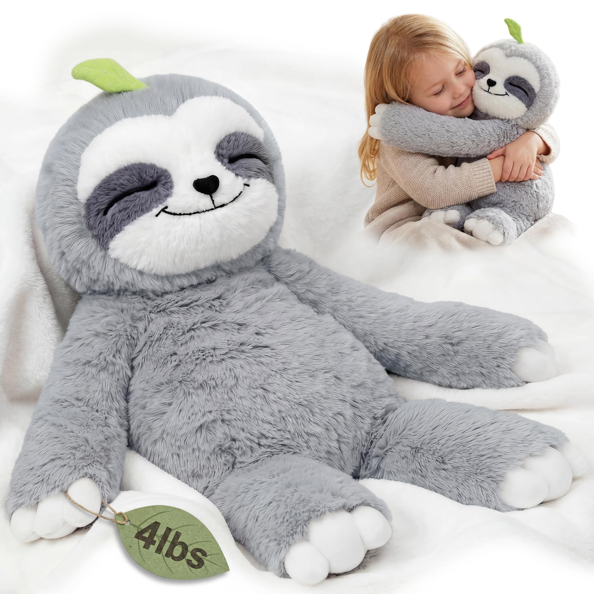 Mewaii Weighted Sloth Teddy Plush, 1.5KG Weighted Stuffed Animals 38CM Pillow for Kids, Soft Weighted Anxiety Plush Toy Sloth Gifts for Women Girls Adoults