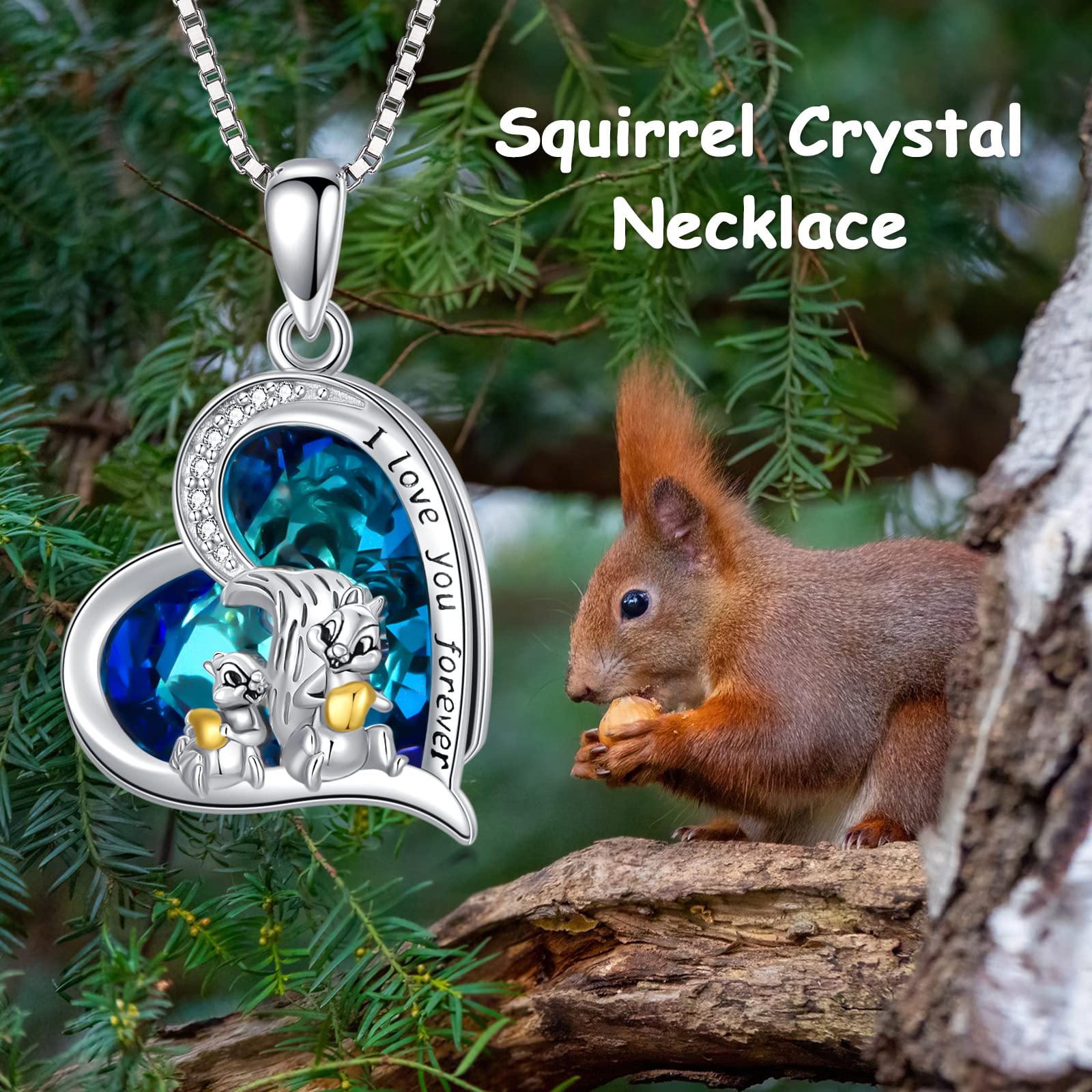PROESS Collana con scoiattolo in argento Sterling 925, con cristalli, con ciondolo a forma di scoiattolo, idea regalo per donne e ragazze, Geeignet, Argento sterling, Nessuna pietra preziosa