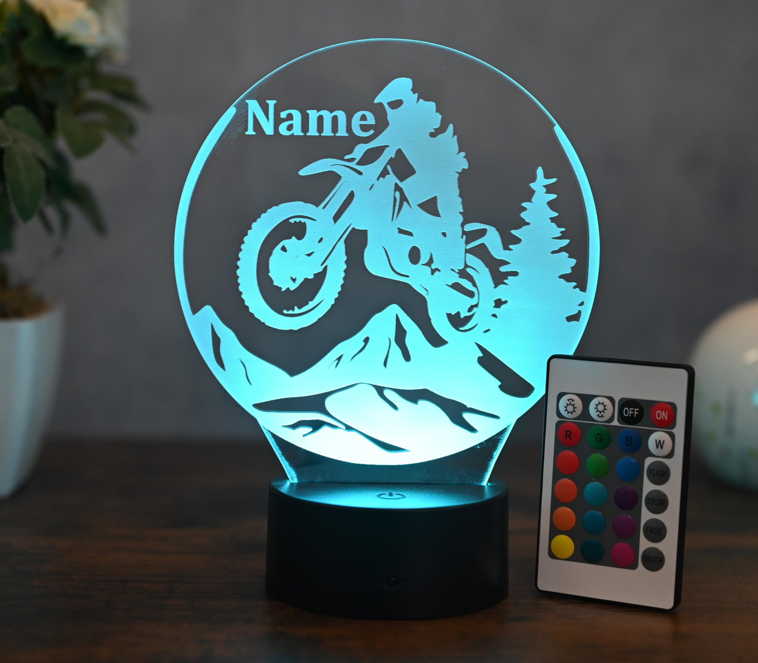 Personalisierte Motocross Lampe – Dirt Bike LED Nachtlicht mit Namen – Geschenkidee für Biker & Motorrad-Fans – Motocross Deko & Fanartikel für Kinder & Männer