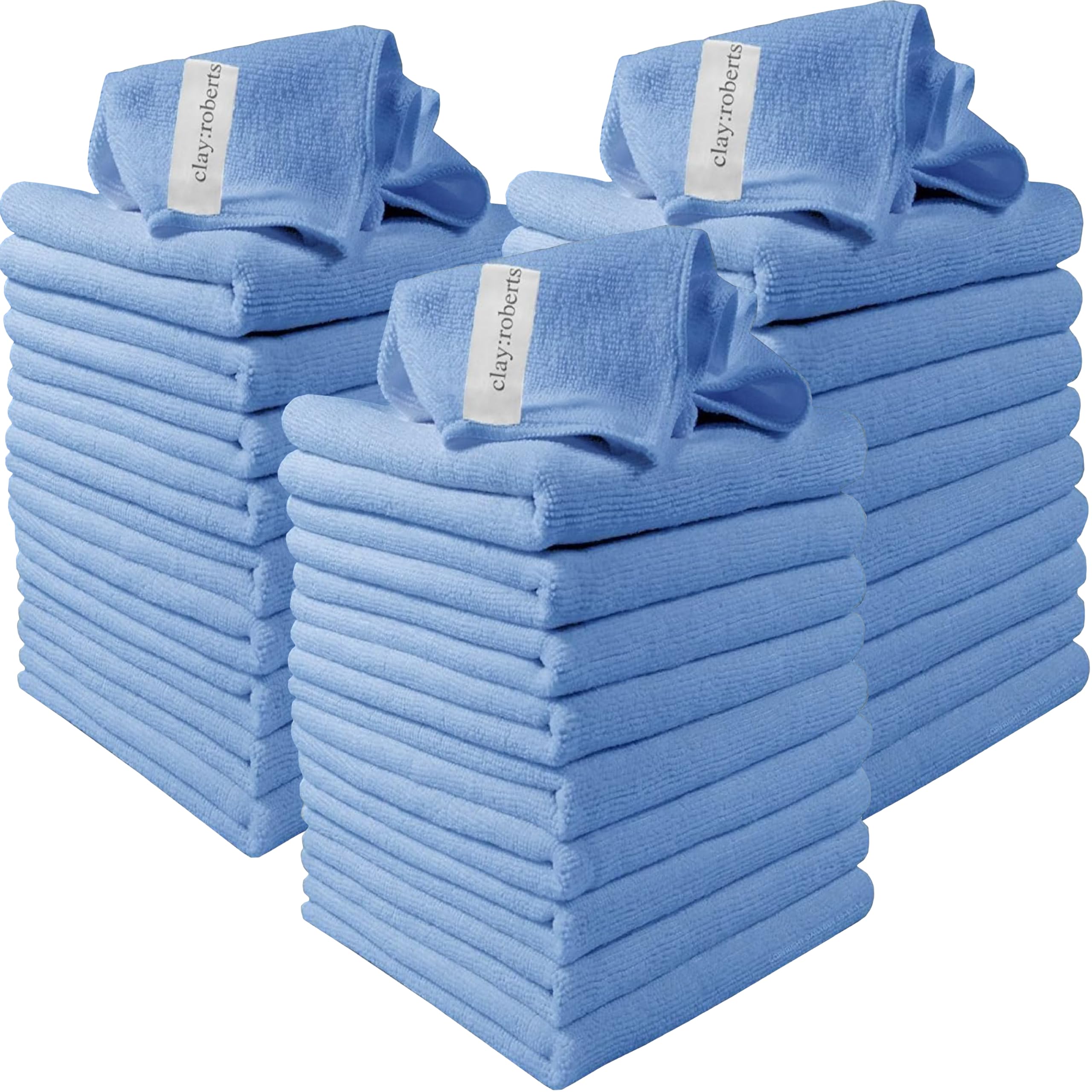 Clay Roberts Microfibre Cleaning Cloths, 40cm x 30cm - Pack of 30, Blue, Machine Washable, Polishing, Waxing & Dusting Cloth, Lint-Free, Kitchen Towel, Car Cleaning, Microfiber