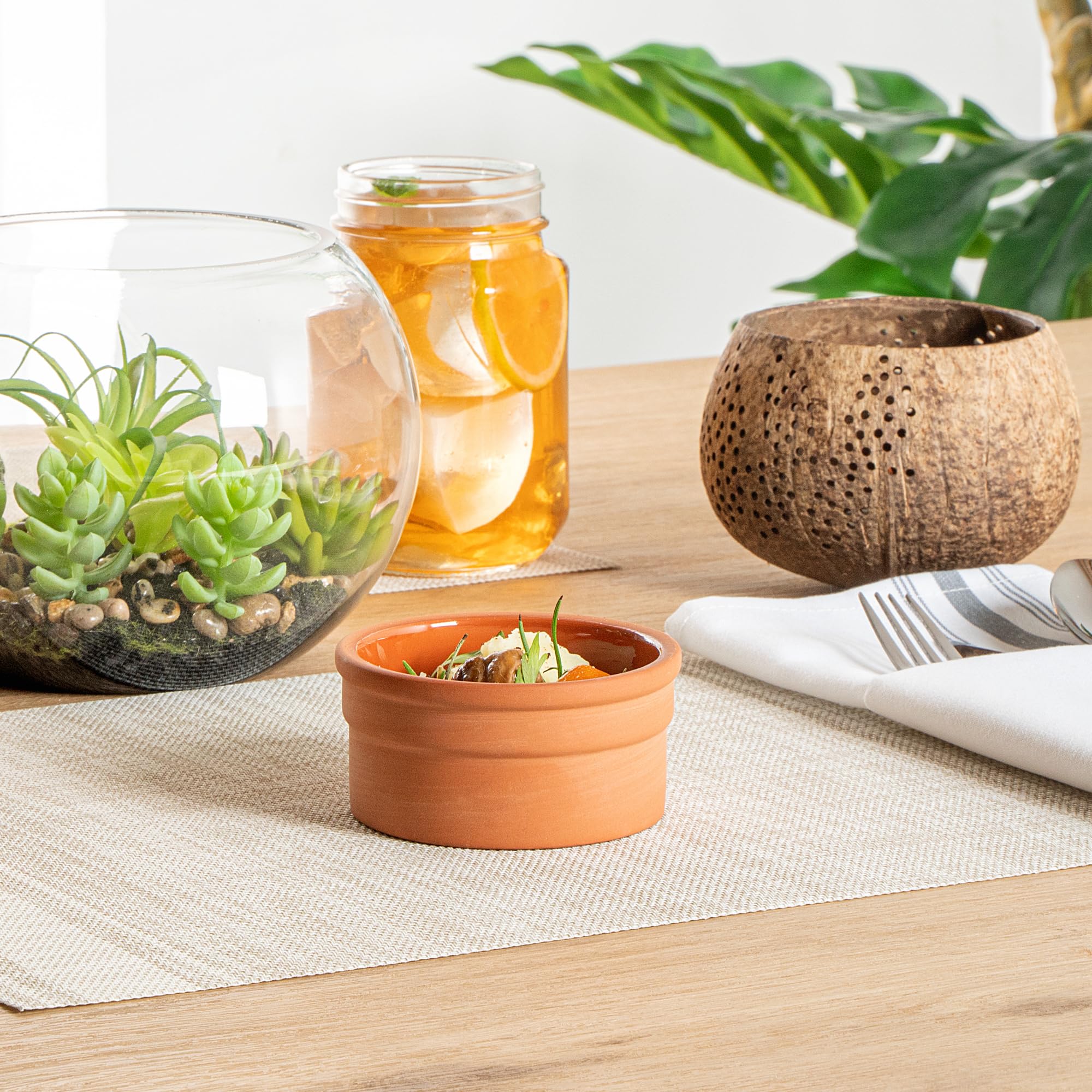 Restaurantware -Terra Tek - Cazuelas in terracotta da 144,6 g, 10 pentole in argilla smaltata marrone per cucinare, pronte per il forno, microonde, pentole in terracotta, lavabili in lavastoviglie,