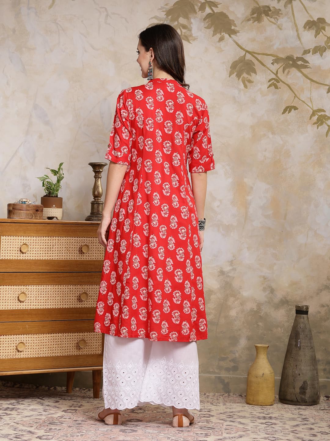 Stylum Women's Floral Printed Rayon A-Line Kurta (Johnyred42_Red, Xl)