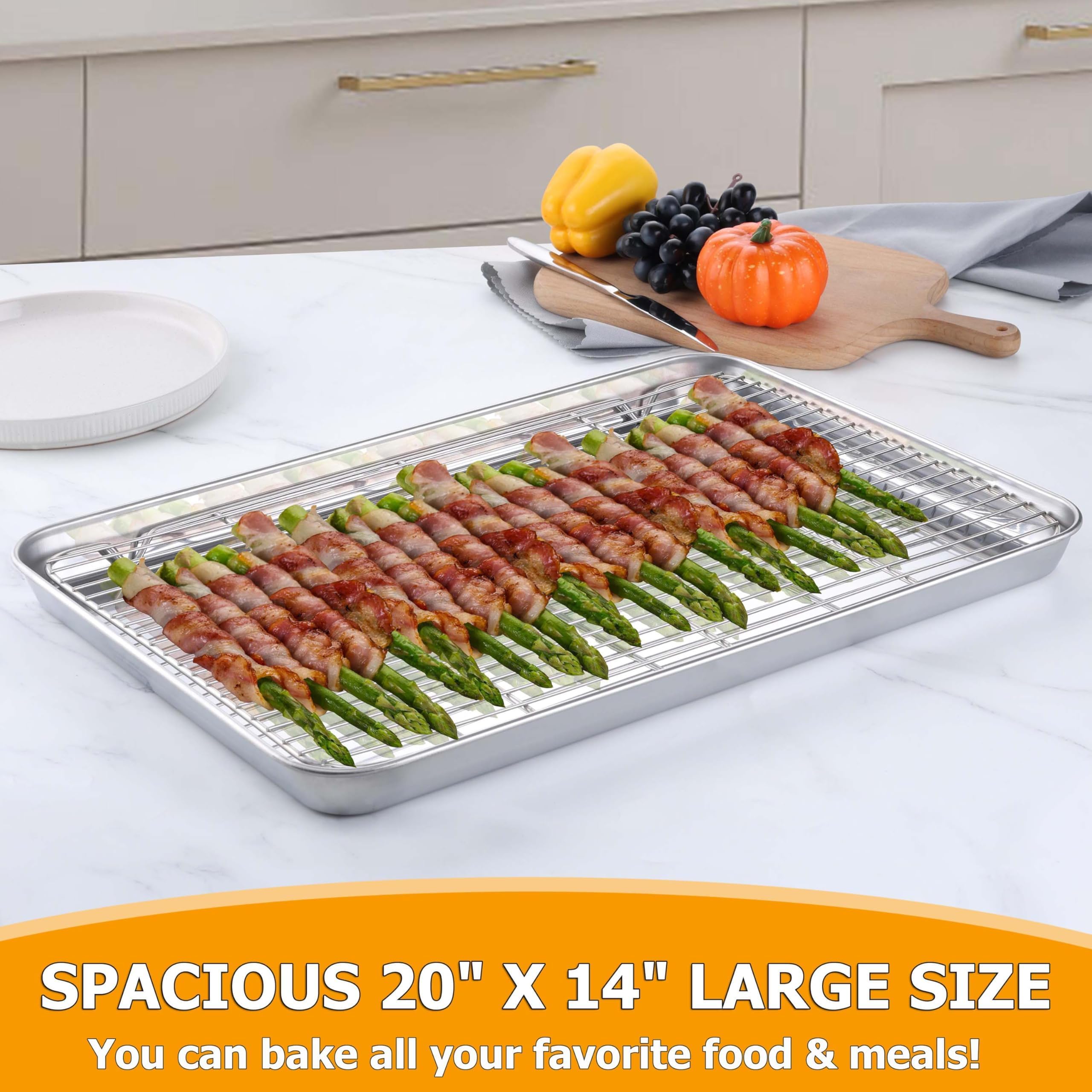 Homikit Backblechform mit Drahtkühlgitter, 50,8 x 35,6 cm, groß, antihaftbeschichtet, Edelstahl, Backbleche für Ofen, große Metall-Backformen, Speckformen zum Backen, Kochen, spülmaschinenfest, 2