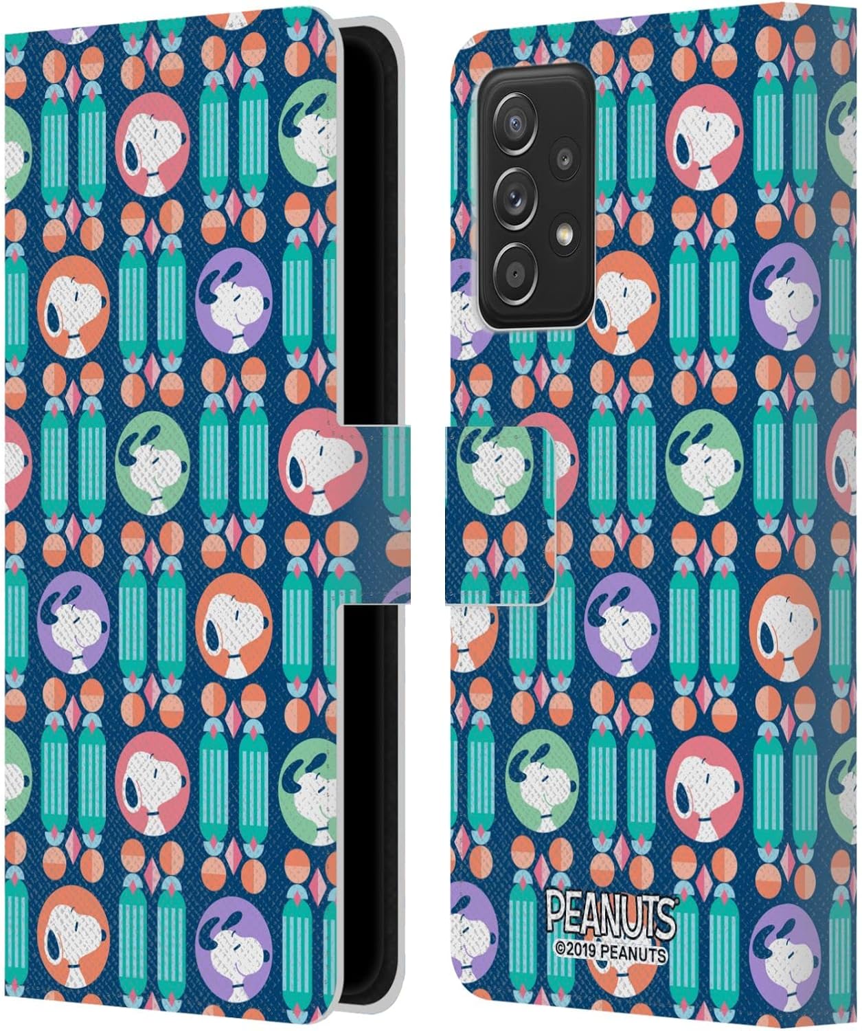 Head Case Designs Officially Licensed Peanuts Blue Pattern Snoopy Deco Dreams Leather Wallet Case Compatible with Samsung Galaxy A53 5G (2022)