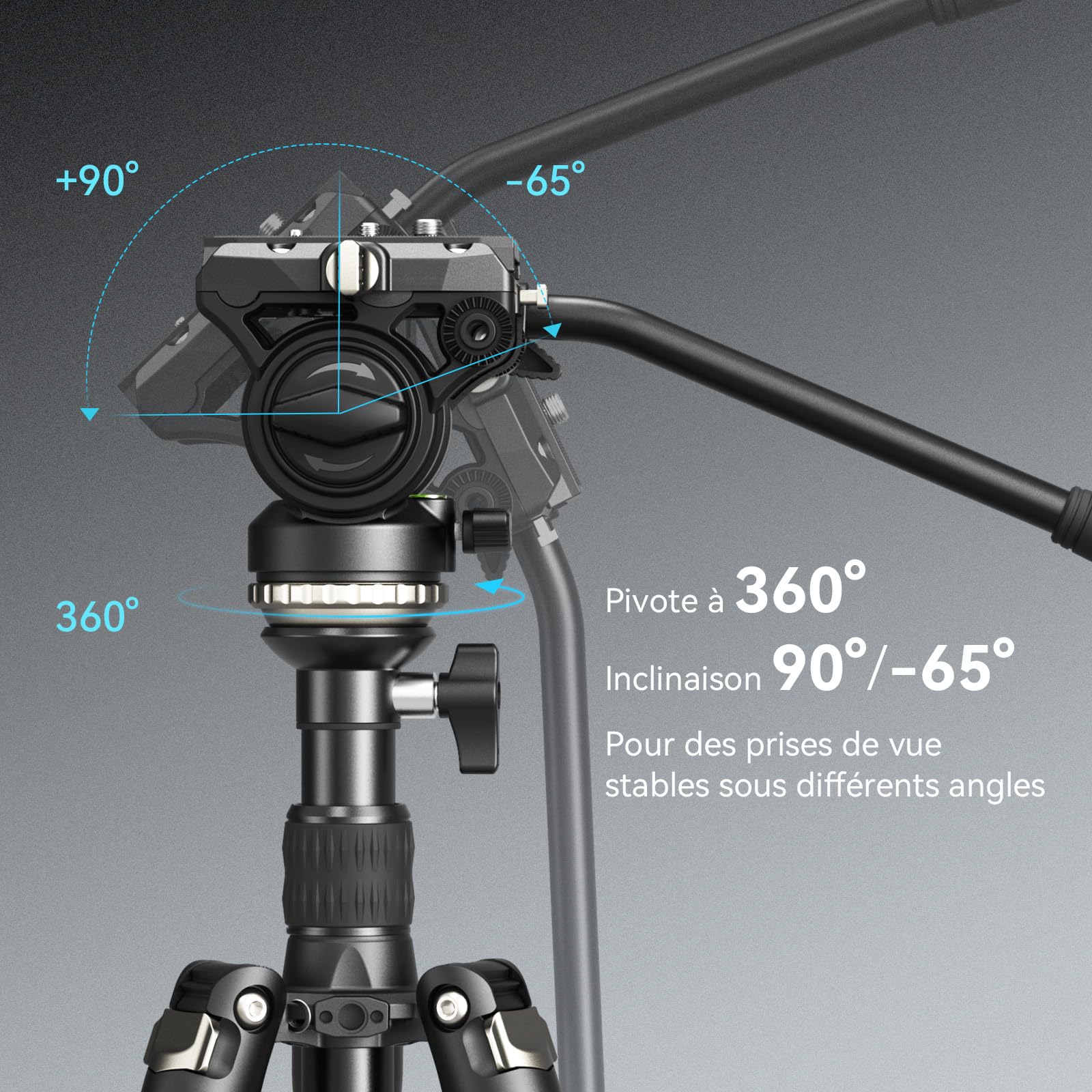 SMALLRIG CT210 Trépied Vidéo, 192cm Monopode pour Caméra avec Tête Fluide à Base de Nivellement +/-15°, Trépied de Voyage Professionnel pour Caméra Vidéo, Reflex Numérique, Caméscope - 4475