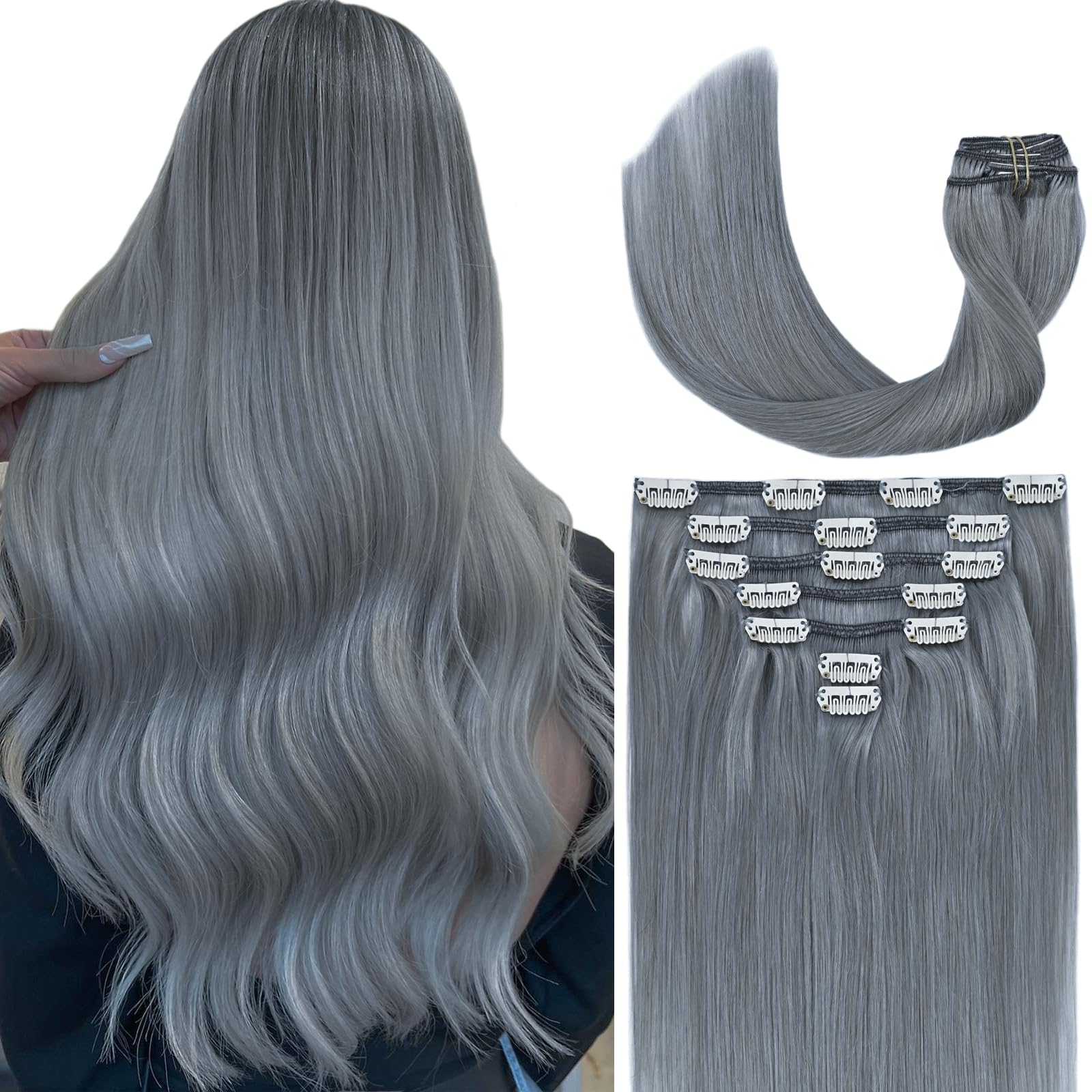 WindTouch Clip in Hair Extensions Human Hair, 15 Inch 75g #4 Medium Brown Hair Extensions for Women Real Human Hair Clip in, Remy Human Hair Extensions Clip ins, Soft Natural Straight — view 49