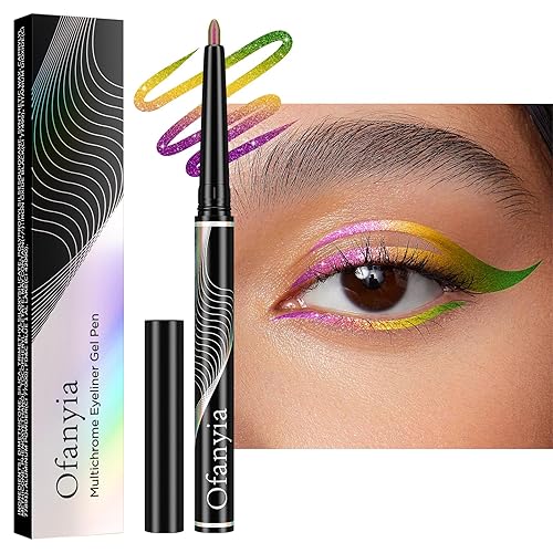 Ofanyia Lápiz delineador de ojos multicromo, delineador de ojos de gel metálico, bolígrafo delineador de ojos de colores cambiantes de color dorado