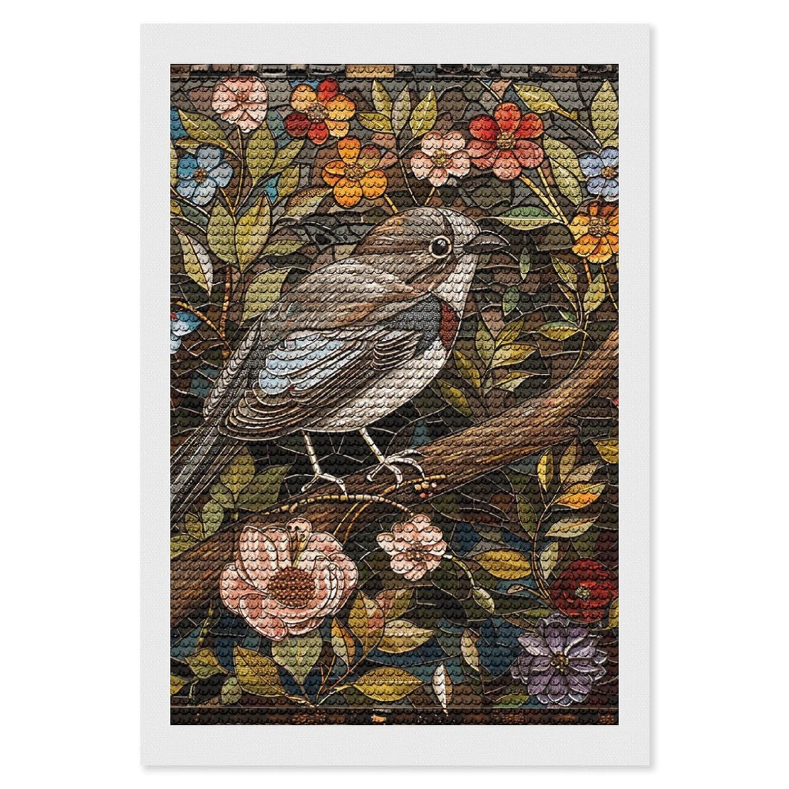 Bird Perched on Branch Diamond Art Kits for Adults, DIY 5D Diamonds Painting Kits for Beginner, Round Full Drill Diamond Dots Painting, Diamonds Pictures Gem Art and Crafts Wall Decor 8"x12"