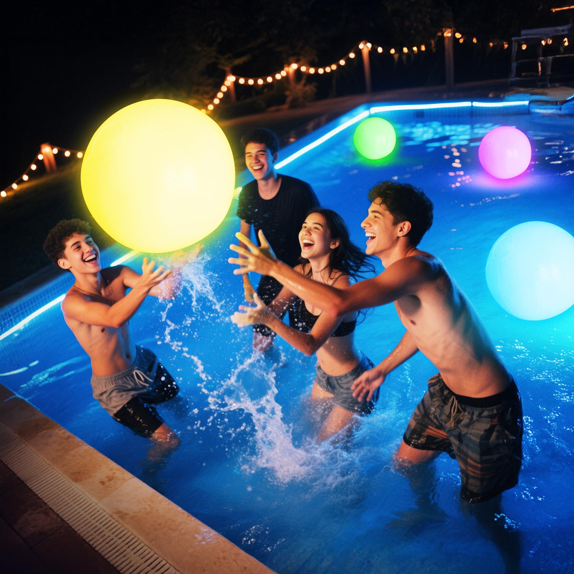 Juguetes de piscina – Pelota de playa iluminada de 16 pulgadas, 1 paquete de bolas que brillan en la oscuridad con 8 modos LED, juegos de piscina para adultos, adolescentes y niños, bola LED para