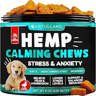 Hemp Calming Chews for Dogs with Anxiety and Stress - Dog Calming Treats - Storms, Barking, Separation - Sleep Calming Aid - Hemp Oil - Dog Anxiety Relief - Made in USA - 120 Count
