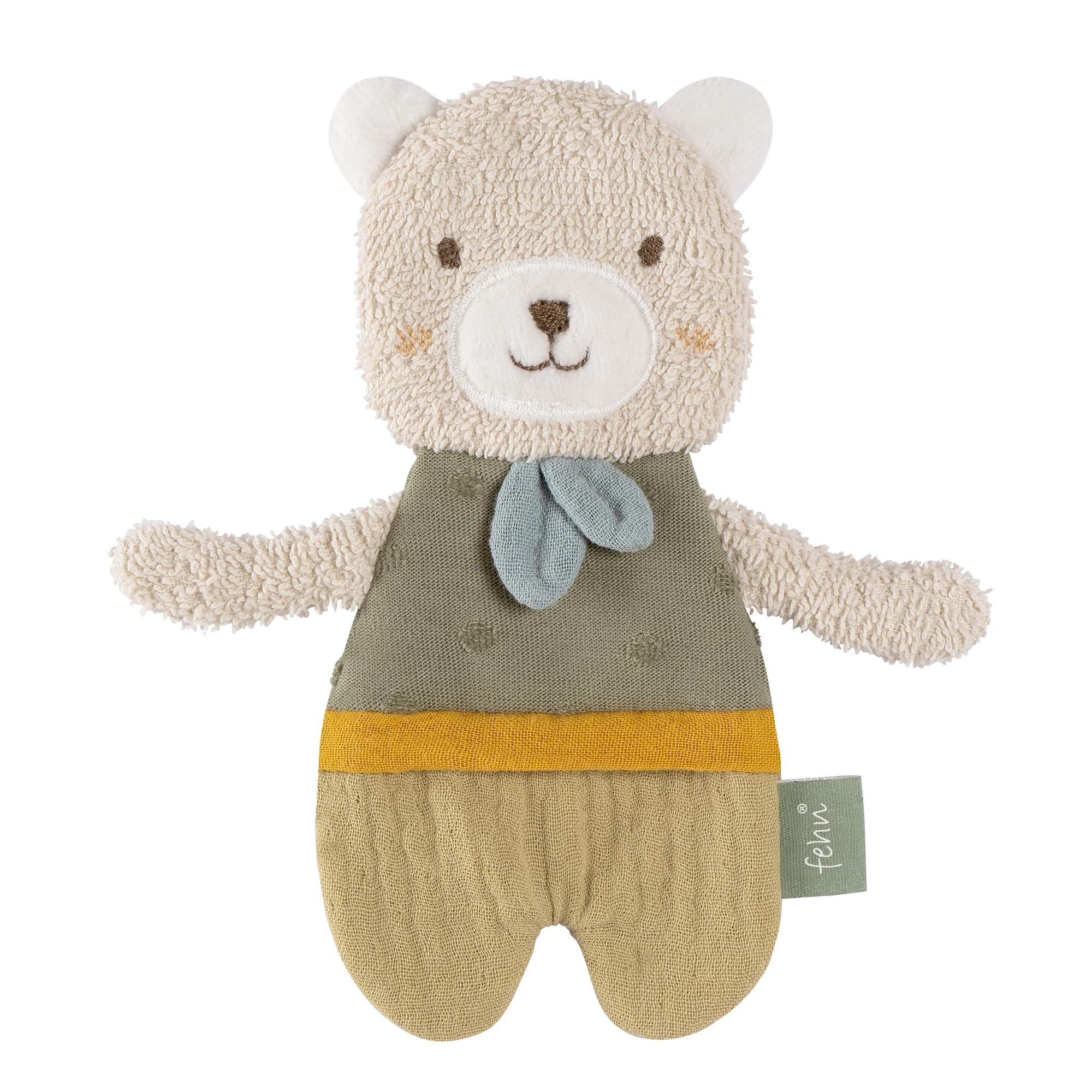Fehn Knister Bär – Activity Baby Raschel Spielzeug zum Greifen und Spielen – Activity-Rascheltier Babyspielzeug – Motorikspielzeug und Knisterspielzeug für Babys und Kleinkinder