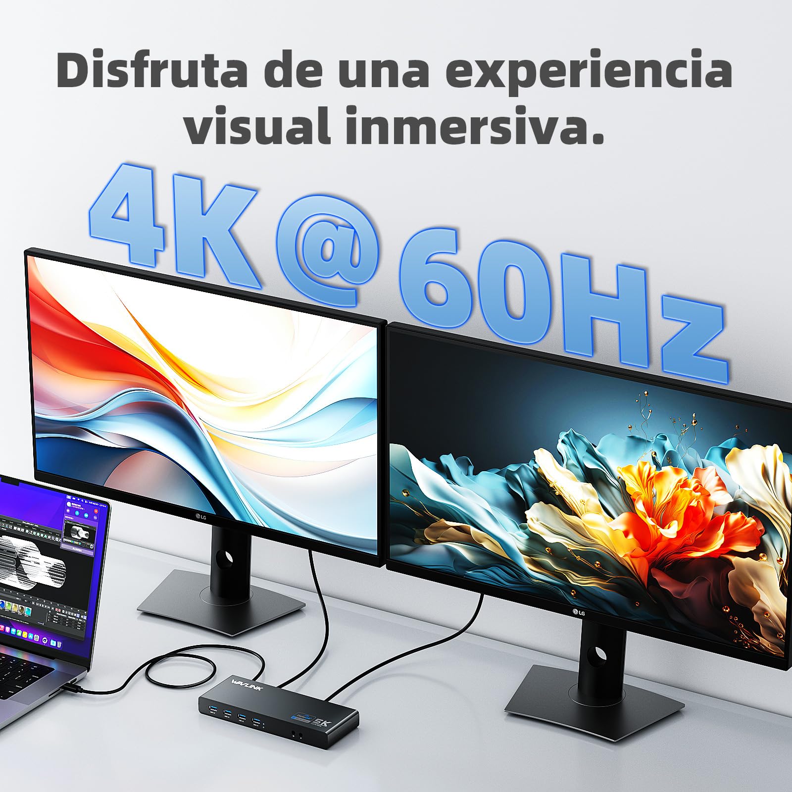WAVLINK Estación de acoplamiento Displaylink, estación de acoplamiento universal USB C con 2 puertos HDMI y DP, PD de 65 W, Gigabit Ethernet, 6 puertos USB 3.0, audio, micrófono, compatible con Mac OS