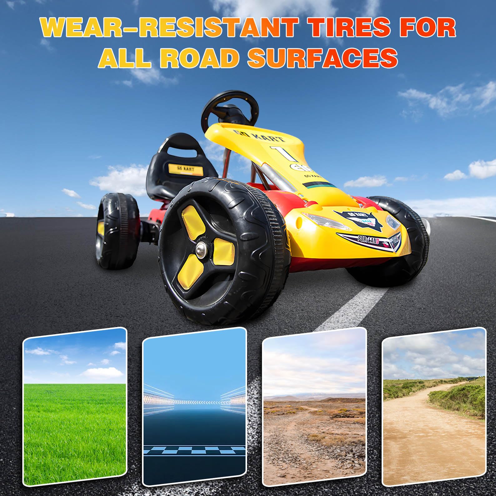 BEUDUOQI 6V 4.5Ah Electric Go Kart, Electric Pedal Ride On Toy with Adjustable Seat, Non-Slip Tires, Lights, Indoor/Outdoor 4 Wheel Electri Go Cart for Boy Girl,Black