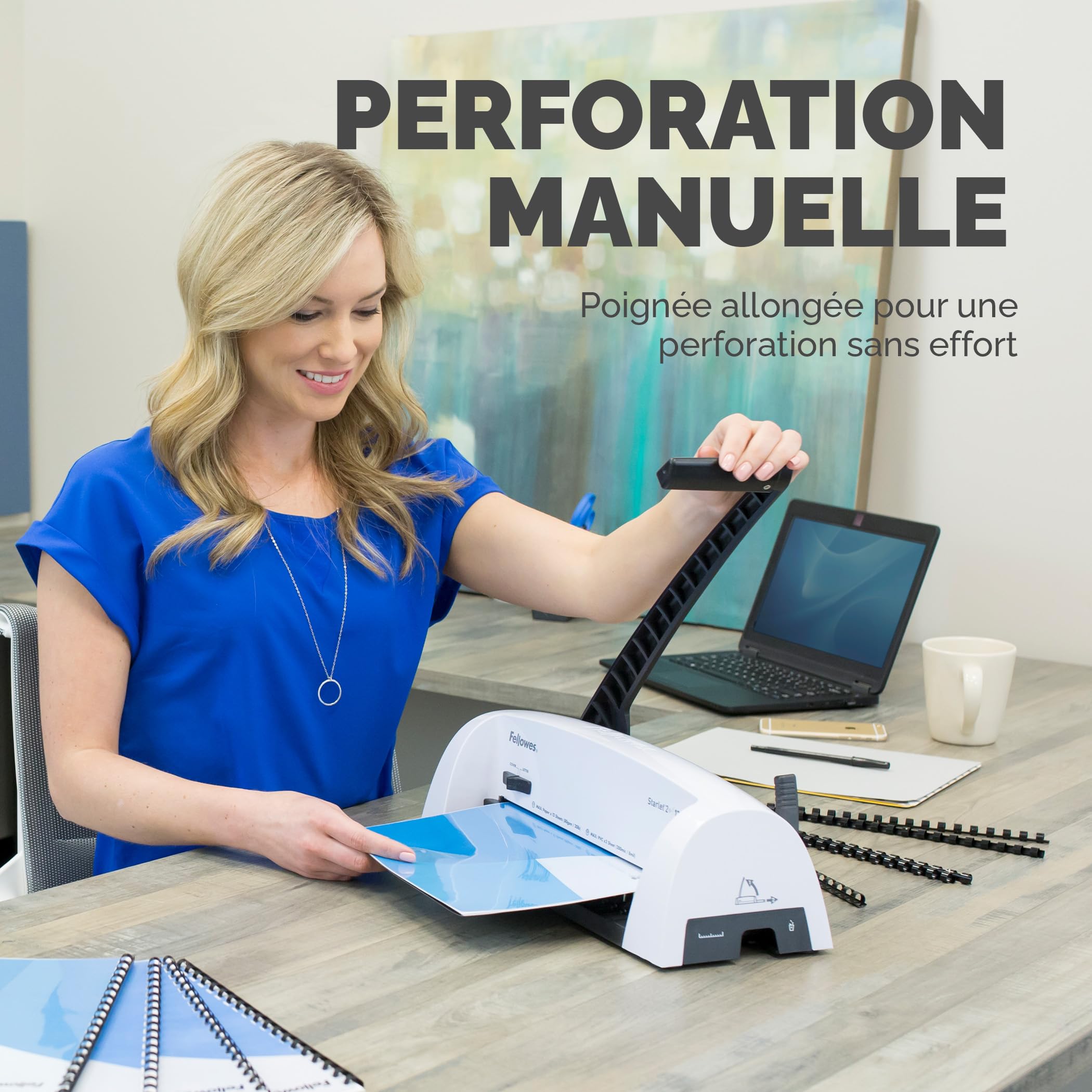 Fellowes Starlet 2+ Machine à relier A4 – Perfore 12 feuilles – Reliure manuelle à anneaux plastique – 120 feuilles