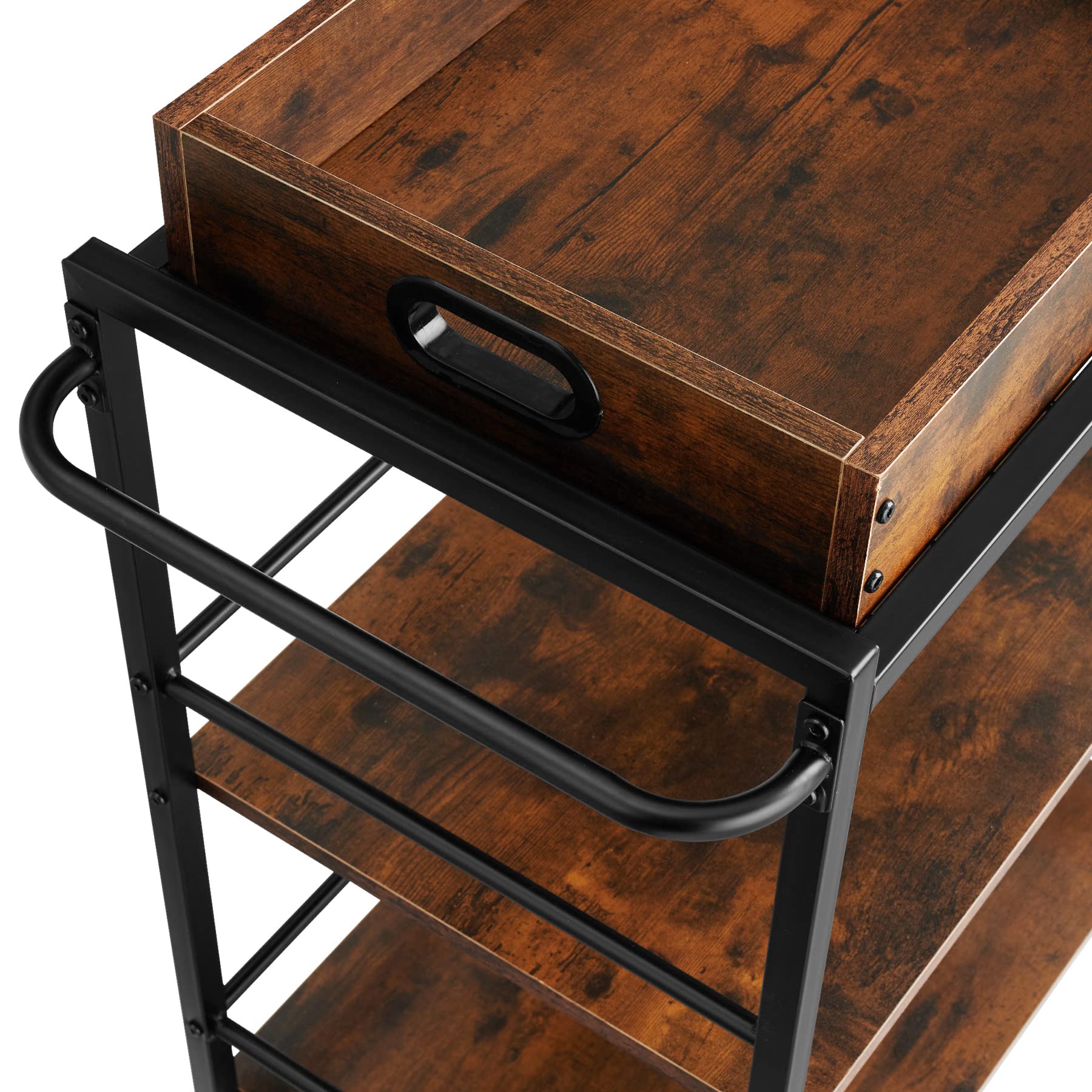 tectake® Carrello Portavivande - 65 x 41,5 x 87 cm - Carrello Cucina con Ruote, Vassoio Removibile, Struttura in Acciaio, Mobiletto Salvaspazio, Organizer Cucina - Legno Industriale Scuro