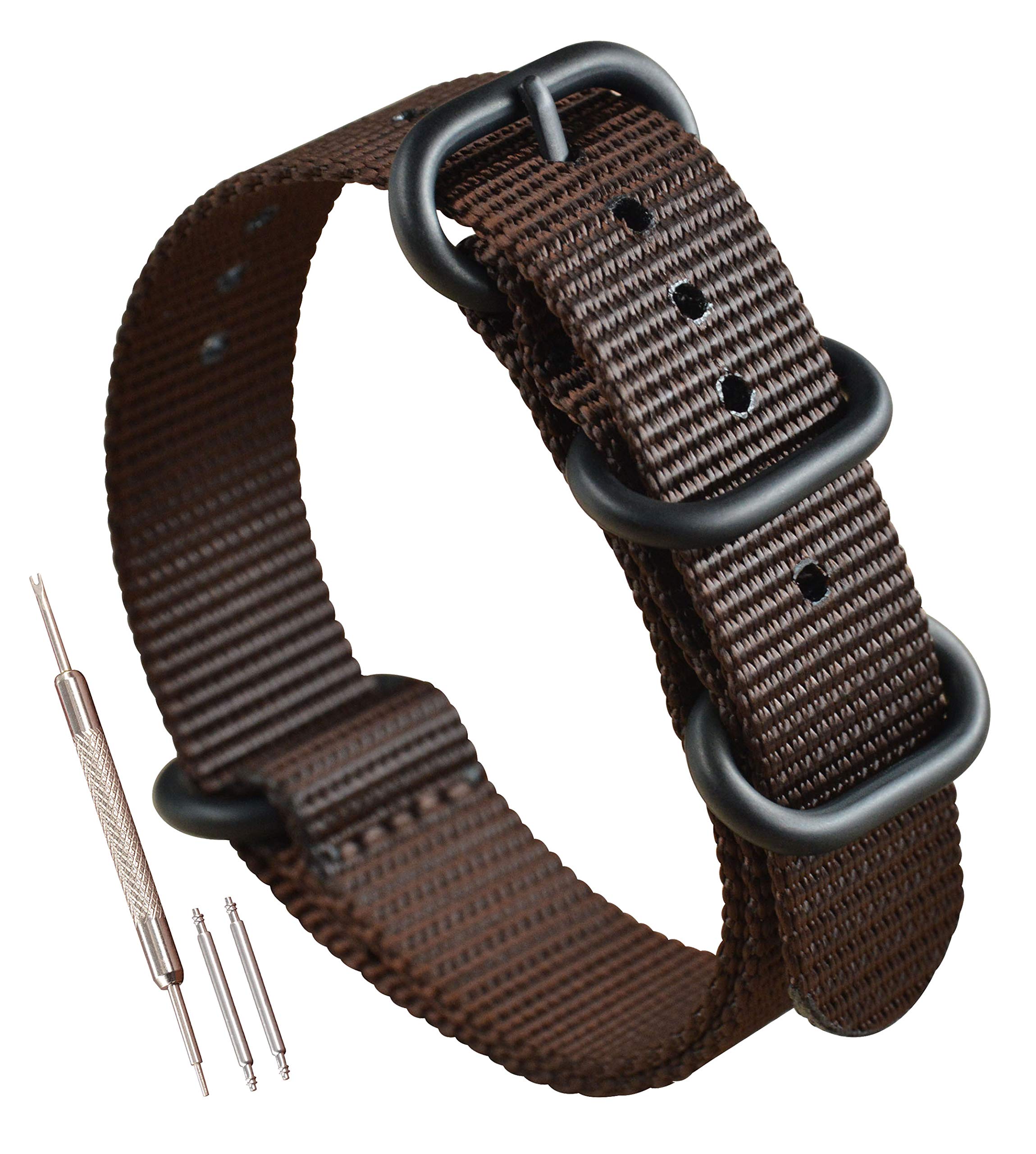 MZBUTIQThick Nylon Watch Strap Replacement 4 Rings Long(18 19 20 21 22 23 24 26mm)