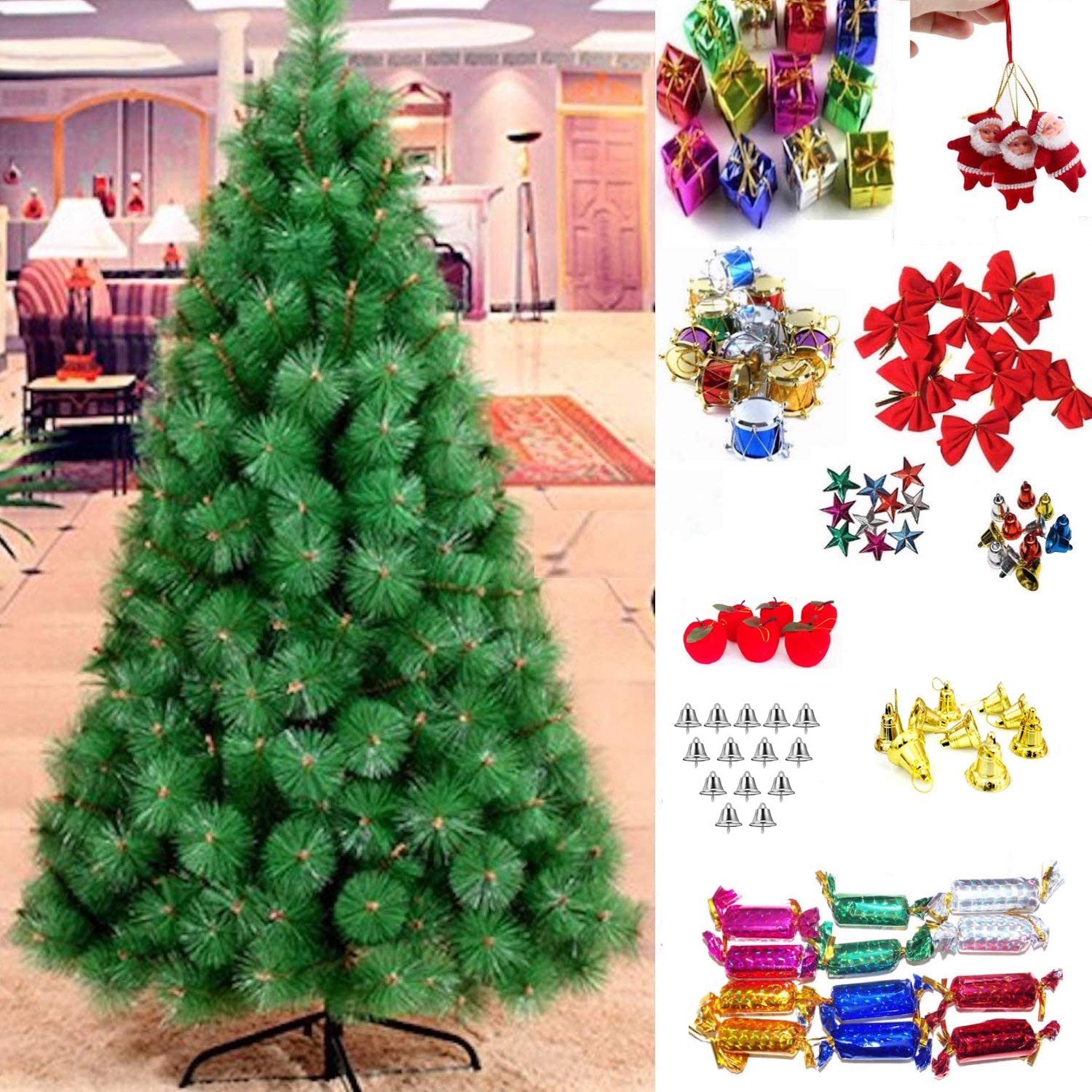 ALILA 8 Feet Artificial Christmas Pine Tree with Decorative Ornaments X-Mas D...