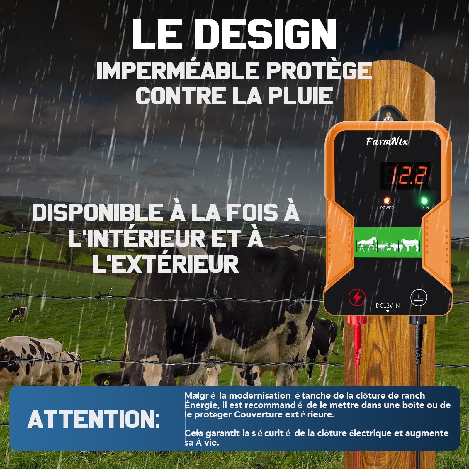 15KM Clôture Électrique pour Bétail Animaux, Électrificateur de Clôture Électrique, Haute Puissance 12V 2.0J 10 Miles, Protection pour Chevaux Bovins Vache Moutons Volaille Ferme Jardin Pâturages