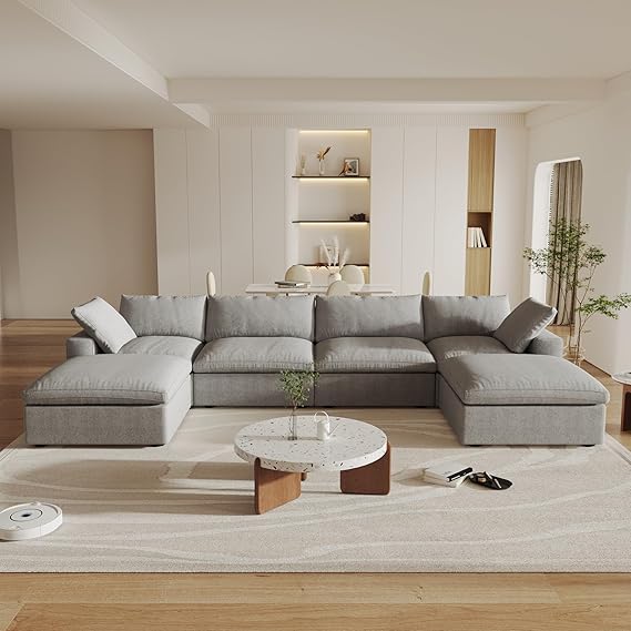 Cloud Modular Sectional Sofa Couch,160.6" U Shaped Convertible Couches with Storage Ottoman for Living Room,Minimalist Deep Sofa Couches,Sofa Covers Washable&Replaceable(Grey)