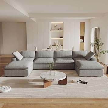 Cloud Modular Sectional Sofa Couch,160.6" U Shaped Convertible Couches with Storage Ottoman for Living Room,Minimalist Deep Sofa Couches,Sofa Covers Washable&Replaceable(Grey)