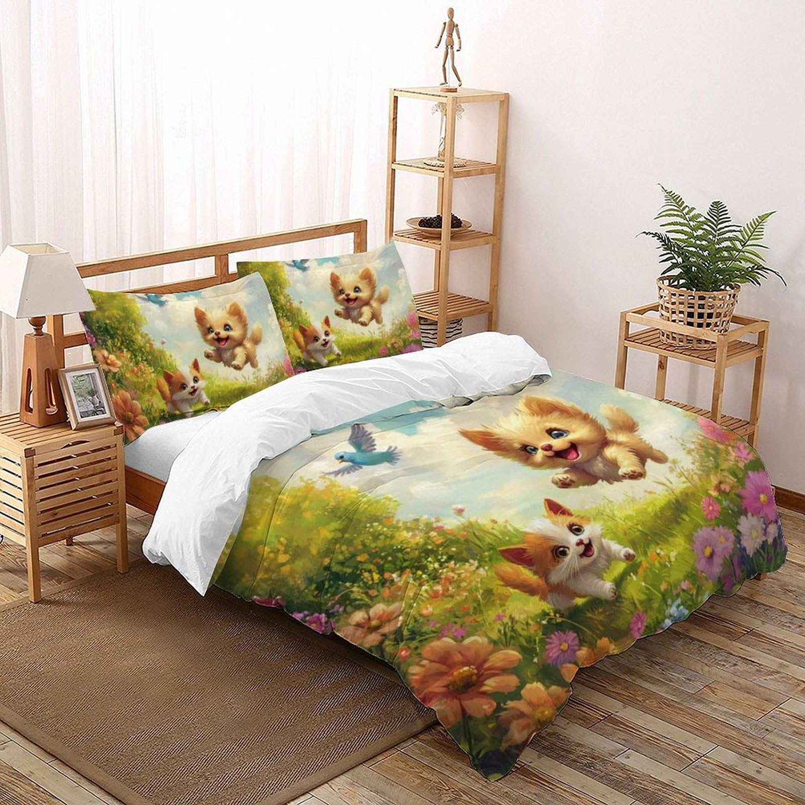 Housse de couette chiots douce en microfibre pour un grand lit de fille