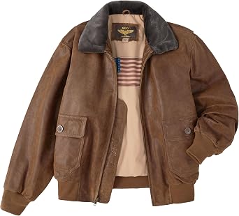 Landing Leathers Men Navy G-1 Distressed Leather Flight Bomber Jacket Also available in Big & Tall