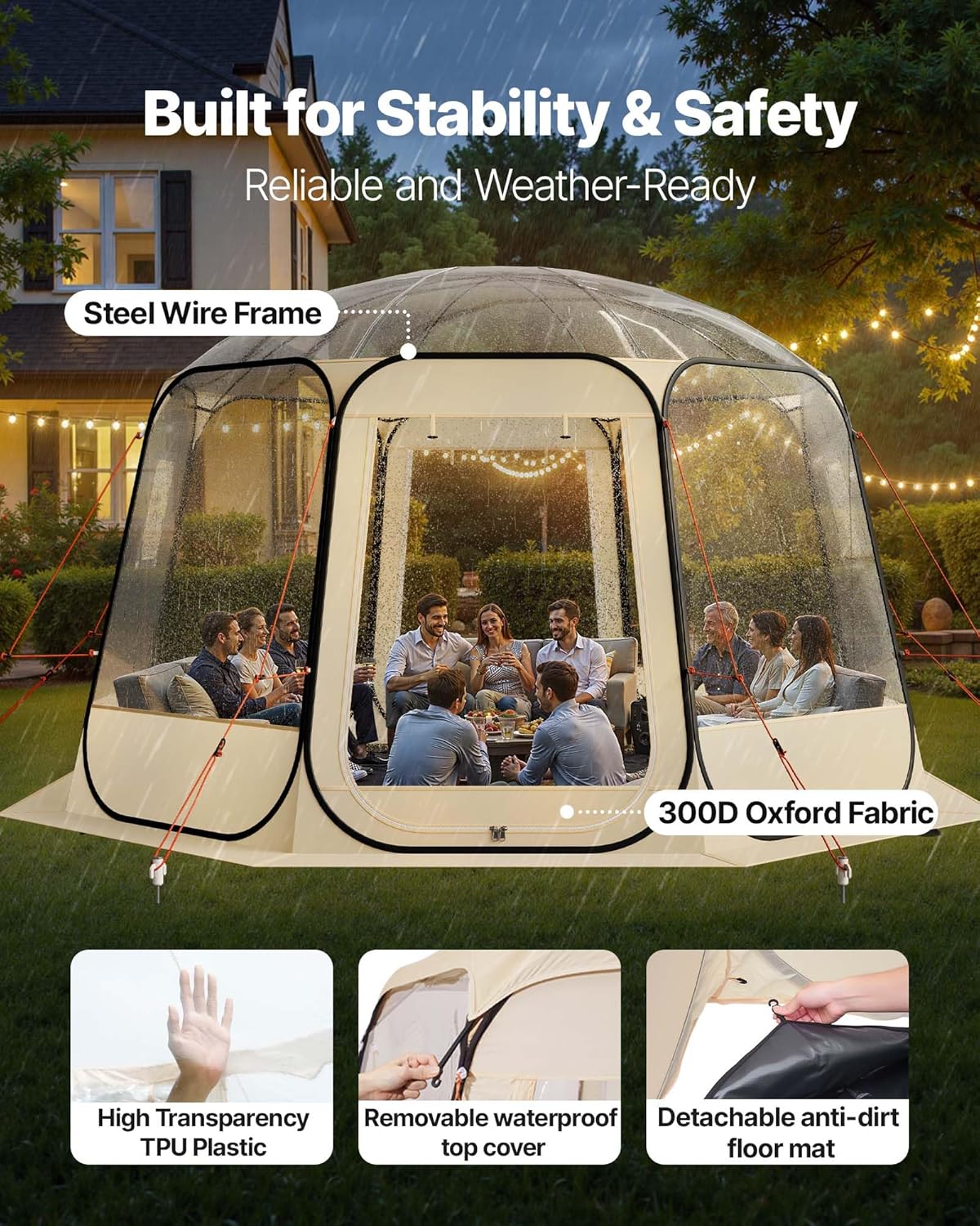VEVOR Pop up Sports Tent, 8 Sizes Optional Clear Bubble Tent for 1-6 Person, Waterproof Outdoor Pod with Floor Mat & Top Cover, Garden Igloo Dome Tents Camping Shelter for Sports Watching
