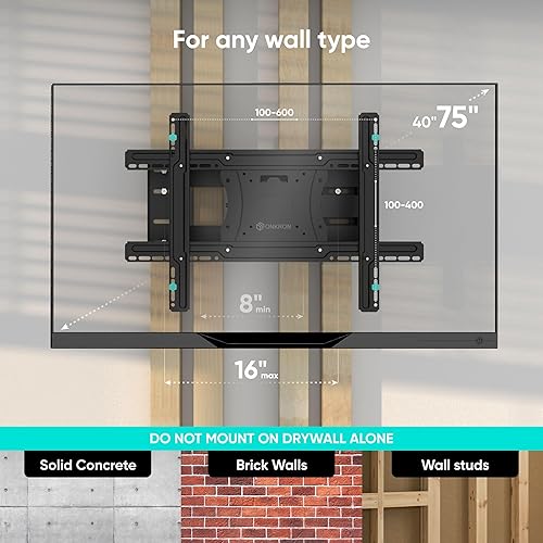 Miniatura 6 de ONKRON Full Motion TV Wall Mount for 40-75 Inch TVs up to 150 lbs, Articulating TV Wall Mount Swivel and Tilt, Long Arm Extension, max VESA 600x400,